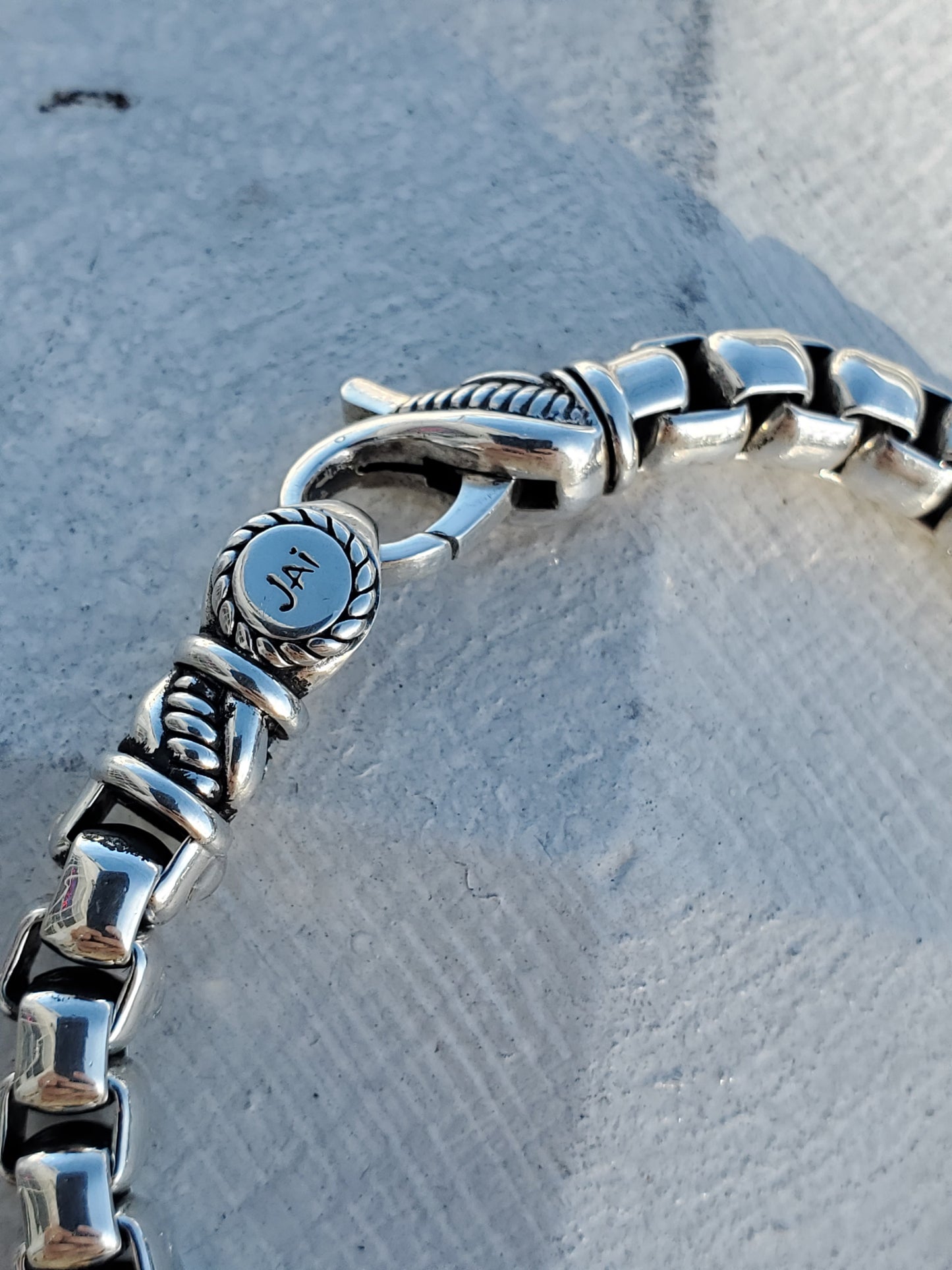 925 Sterling Silver Designer JAI John Hardy 7mm Rounded Box Chain Cable Bracelet