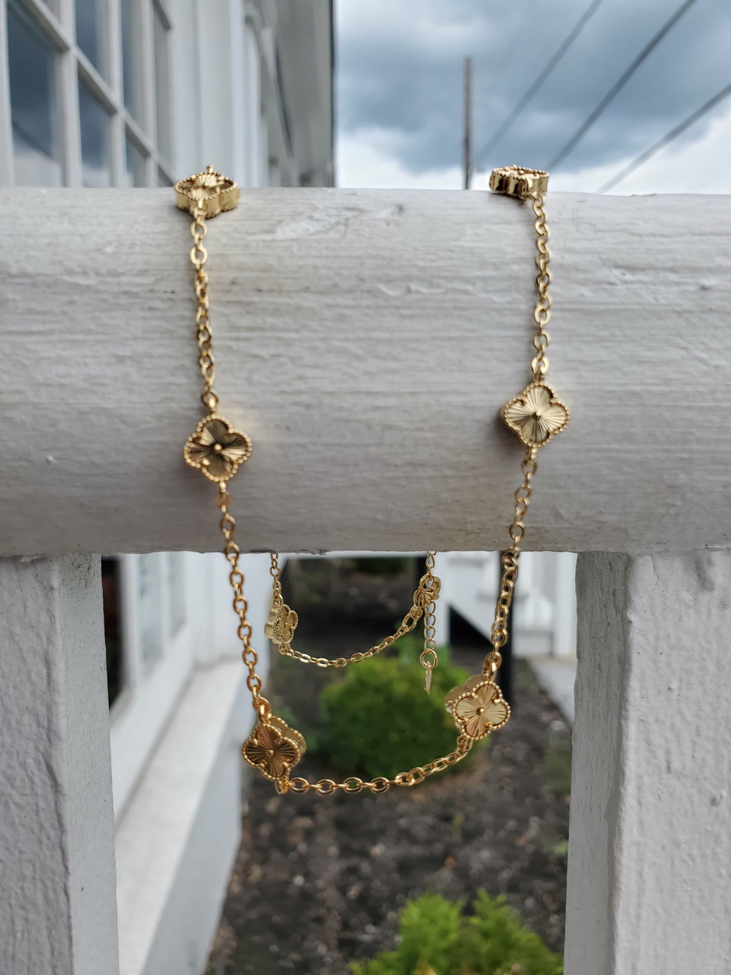 Stainless Steel Gold-plated Mini Clover Station Van Cleef Style Alhambra Necklace 18-20"