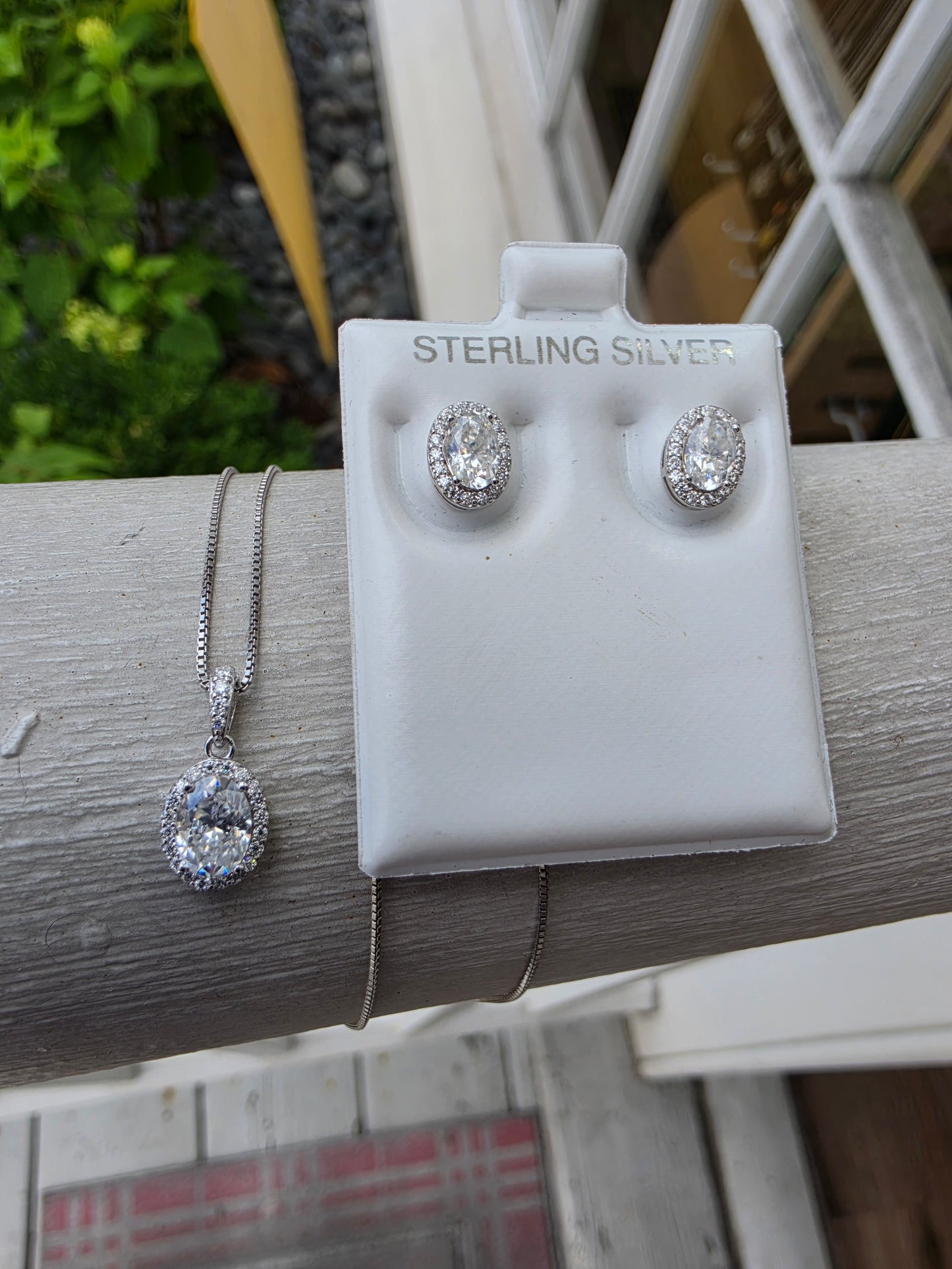 925 Sterling Silver Oval Moissanite Oval Halo Necklace & Earring Gift Set