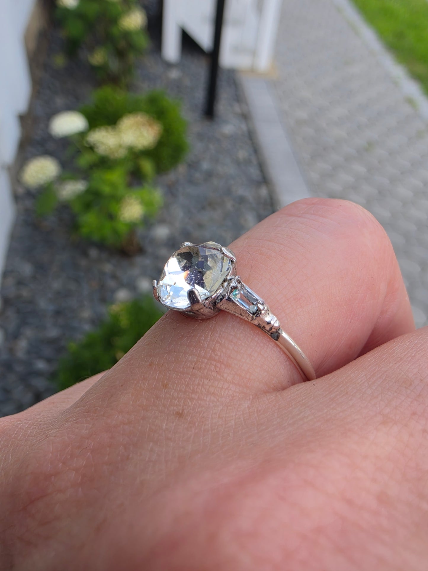 925 Sterling Silver Vintage 1960's Clear Crystal Solitare Ring