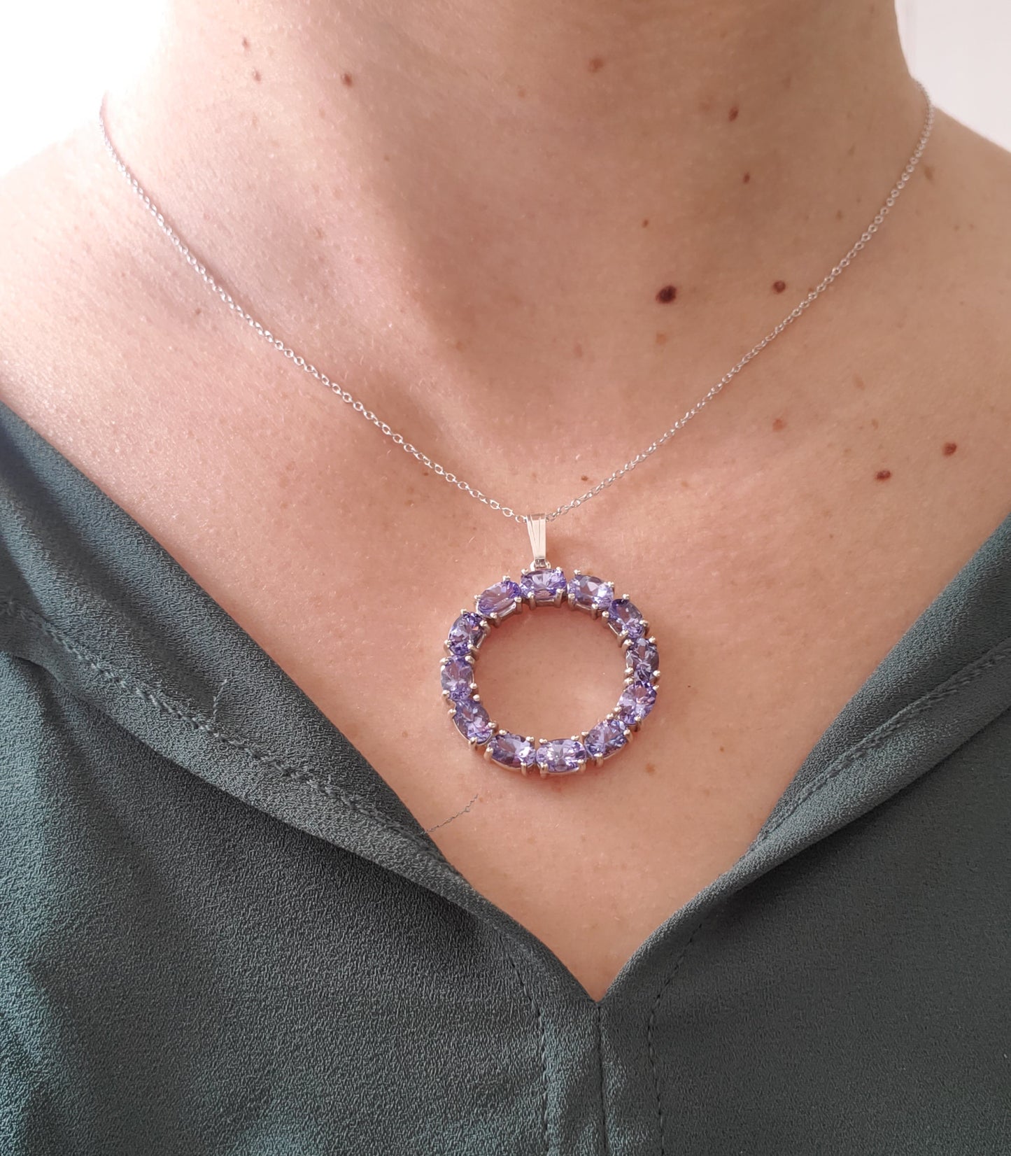 925 Sterling Silver 3 TCW Tanzanite Circle if Life Pendant Necklace