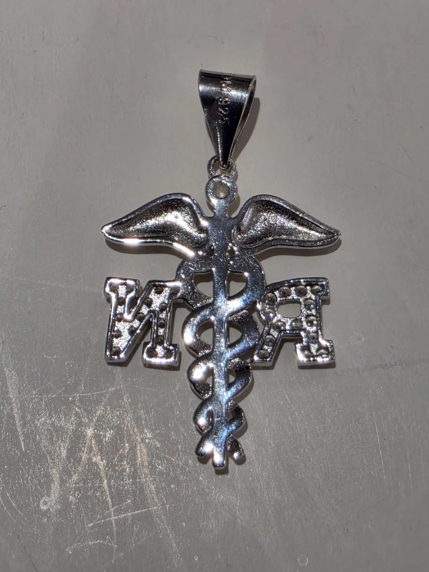 925 Sterling Silver & Vermeil RN Registered Nurse Medical Sign Staff Pendant Charm
