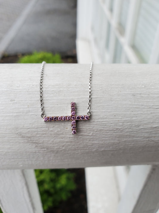 925 Sterling Silver Pink Cross Cable Link Anklet
