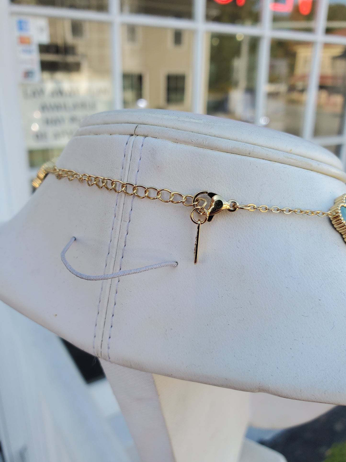 Stainless Steel Gold Color Green Clover Station Van Cleef Style Necklace 18”-20”