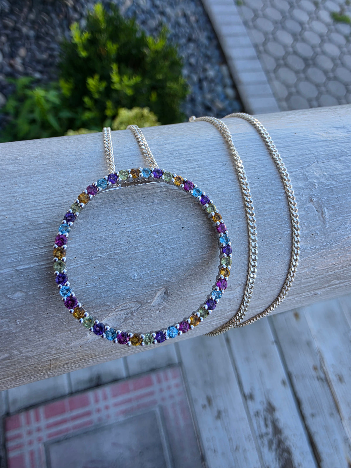 925 Sterling Silver Circle of Life Multi-Color Gemstone Necklace