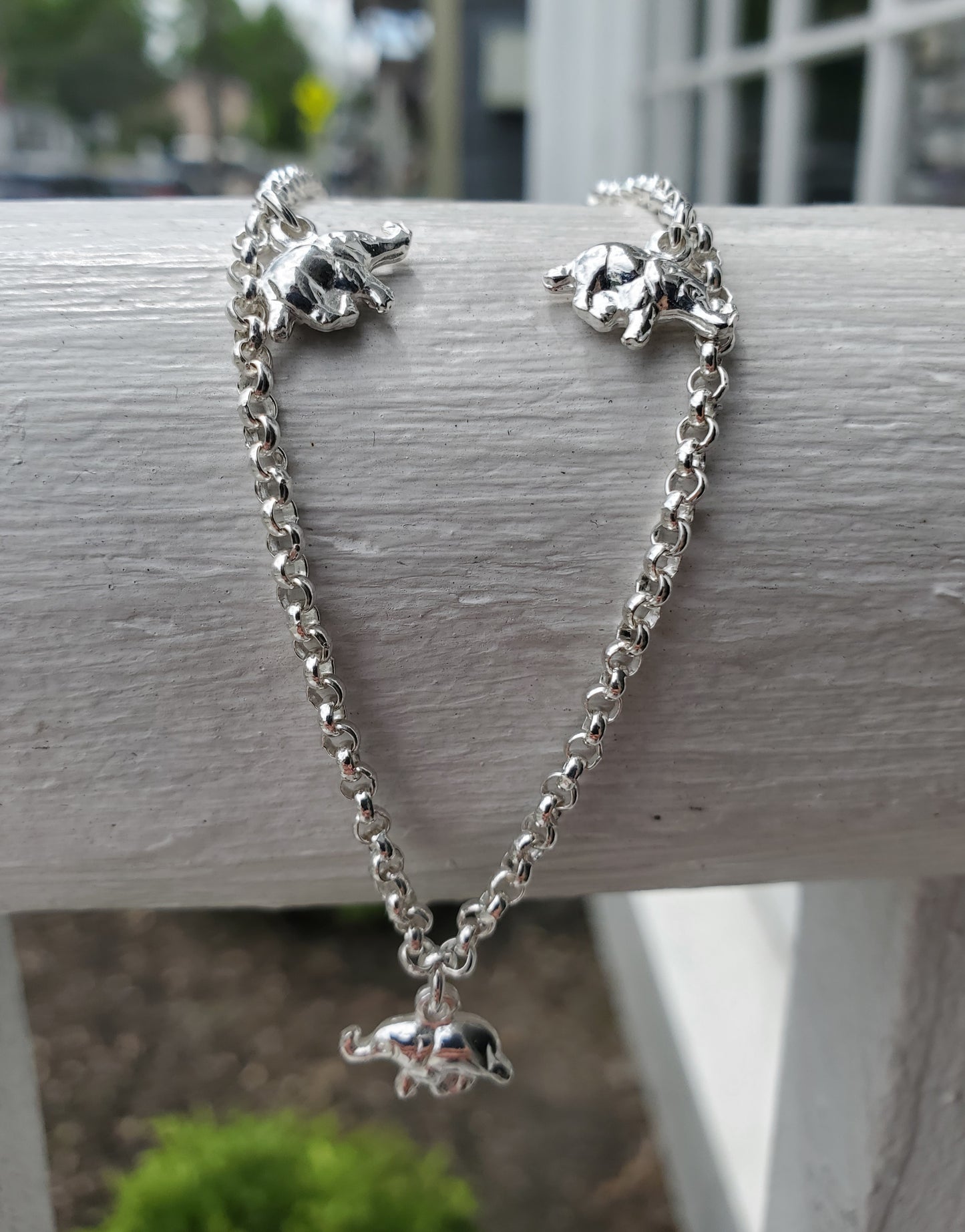 925 Sterling Silver Elephant Charms Rolo Link Anklet
