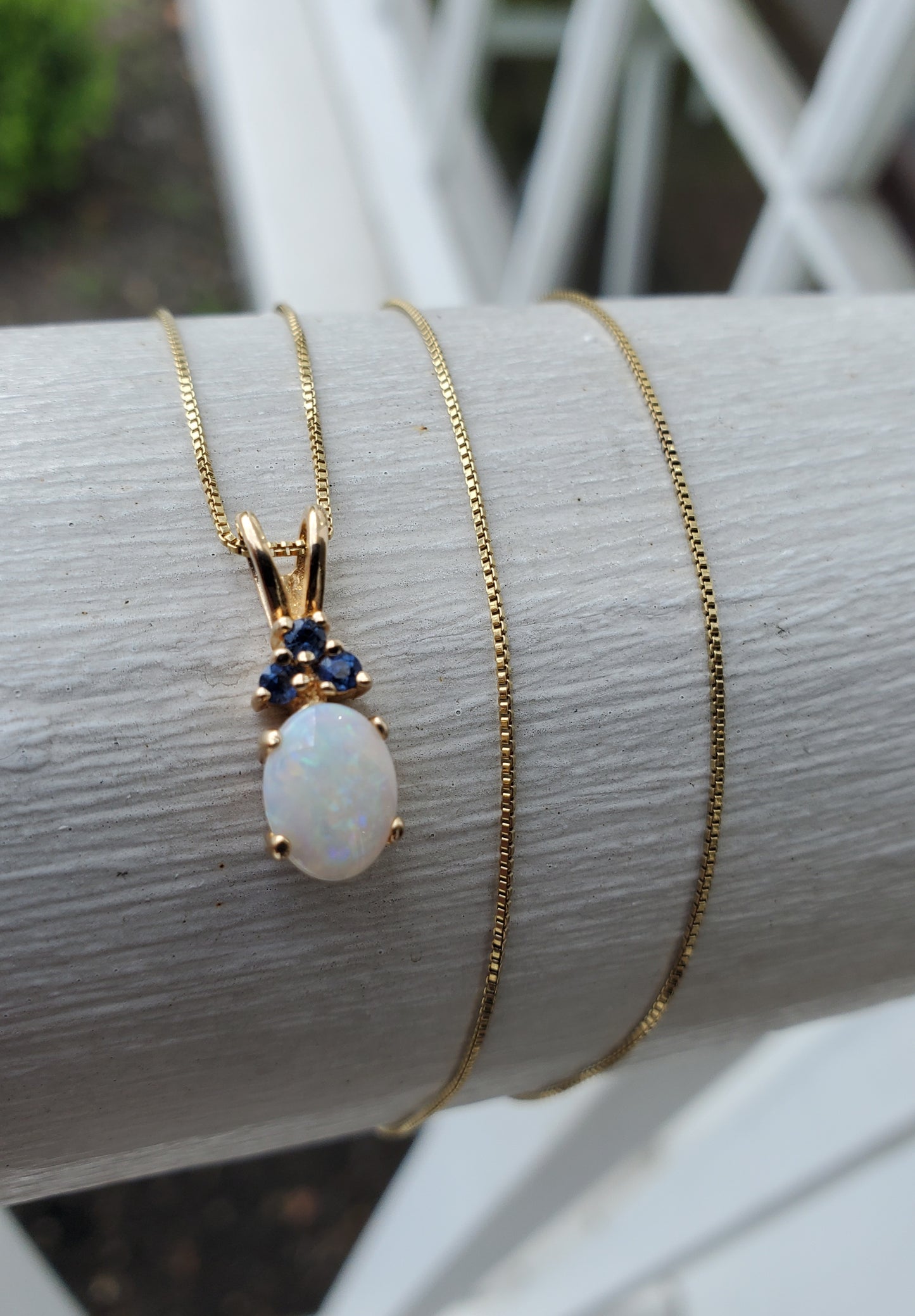 925 Sterling Silver Vermeil Natural Sapphire & Opal Pendant Necklace