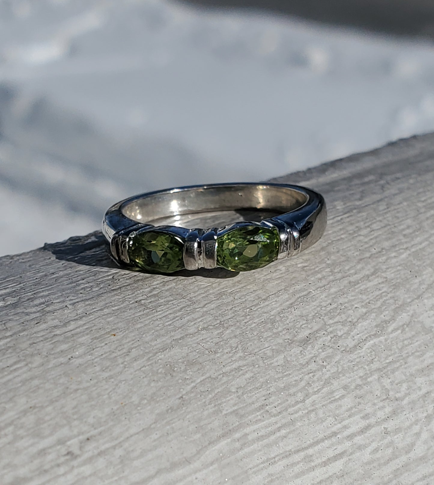 925 Sterling Silver Double Marquise Peridot Band Ring