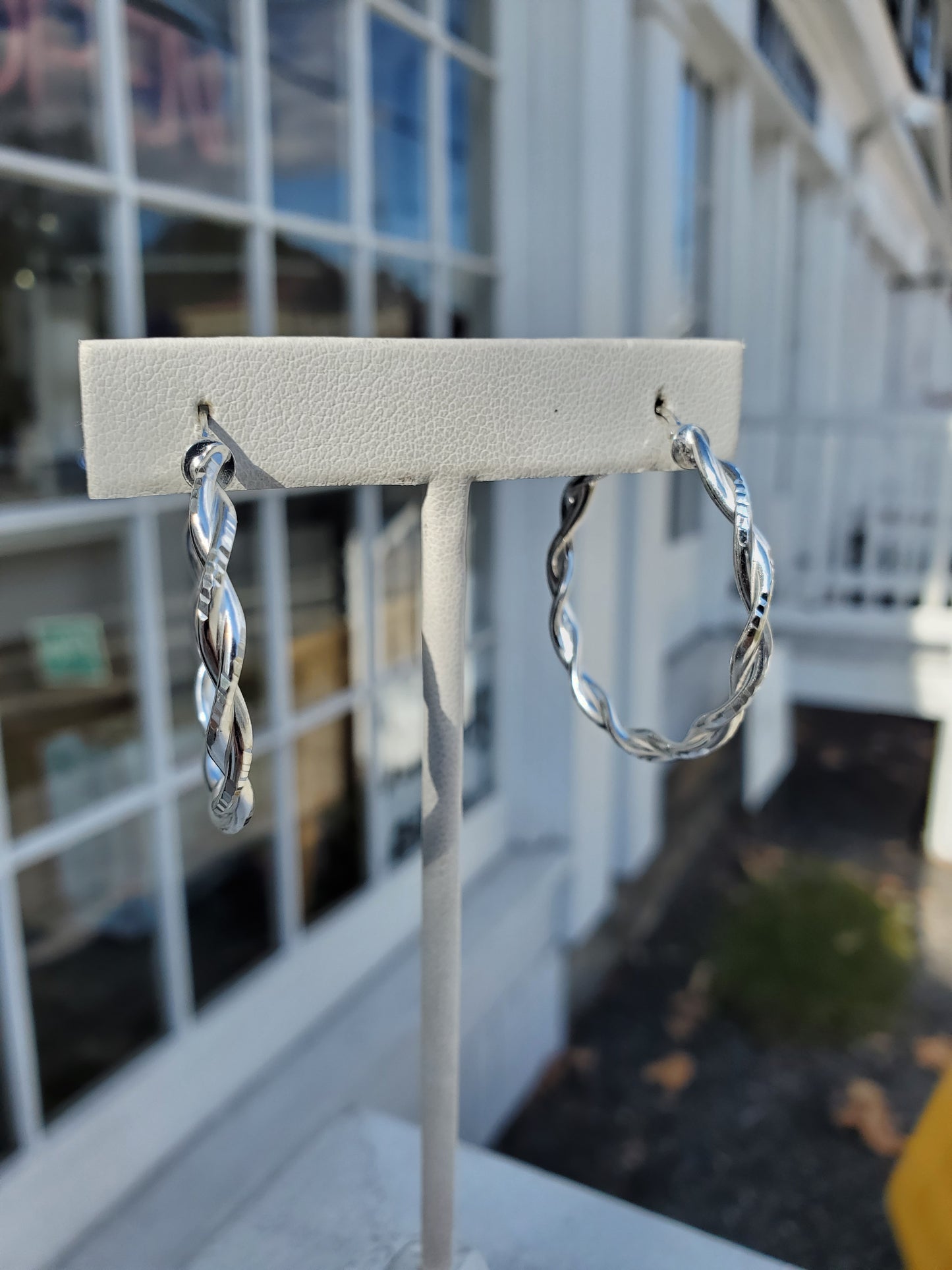 925 Sterling Silver 30mm Diamond Cut Twist Hoop Earrings
