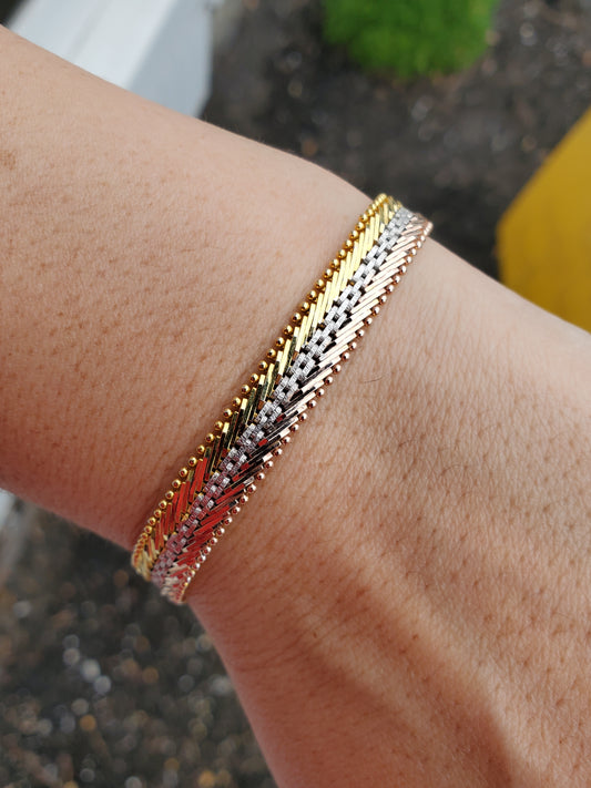 925 Sterling Silver Tri-color Riccio Chevron Link Bracelet