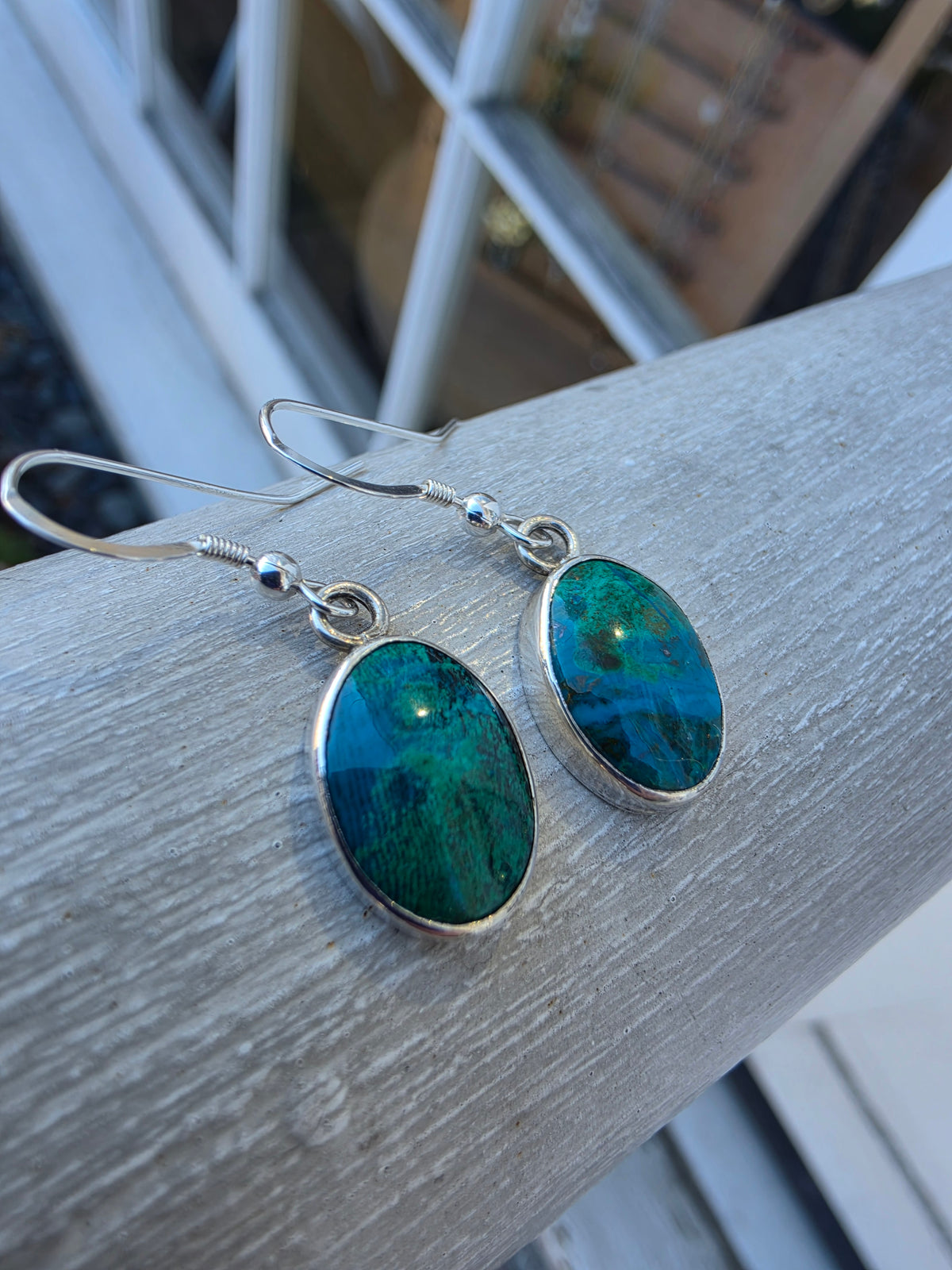 950 Silver Copper Turquoise French Earwire Dangle Earrings