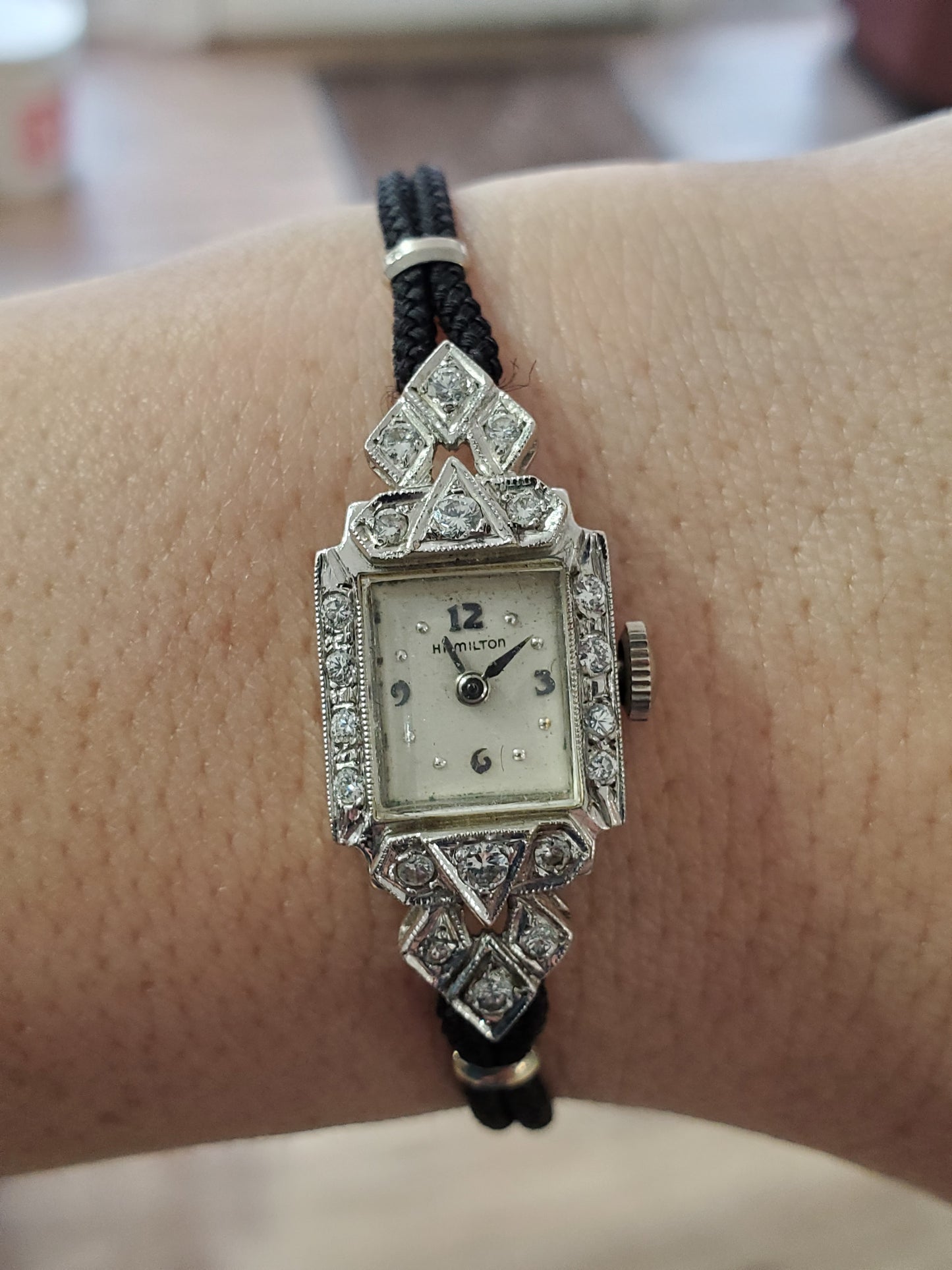 Antique Ladies Hamilton 14k White Gold & Platinum Diamond Watch