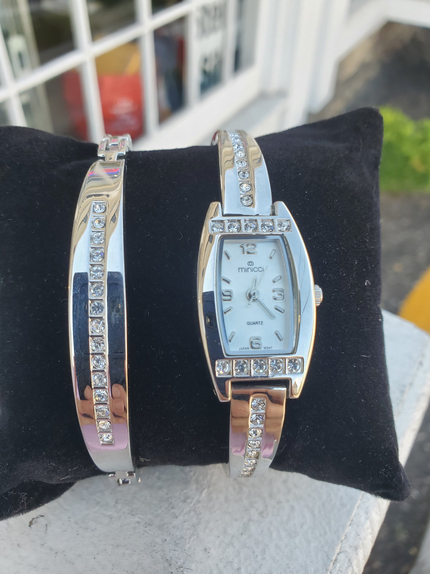 Minco Stainless Steel & Silver Plated Watch & Bracelet Gift Set