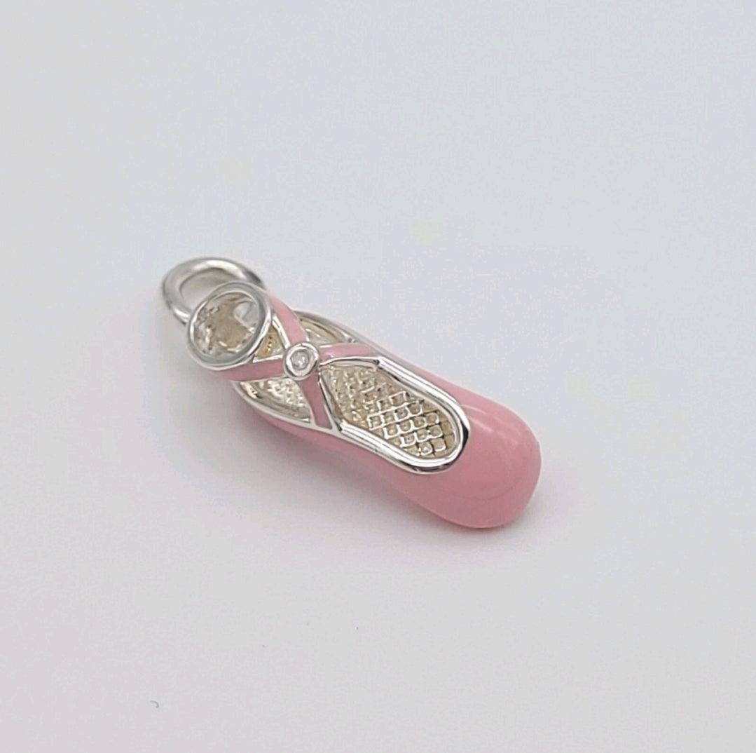 Retired Tiffany & Co. Sterling Silver Pink Enamel Diamond Ballet Ballerina Shoe Slipper Charm Pendant