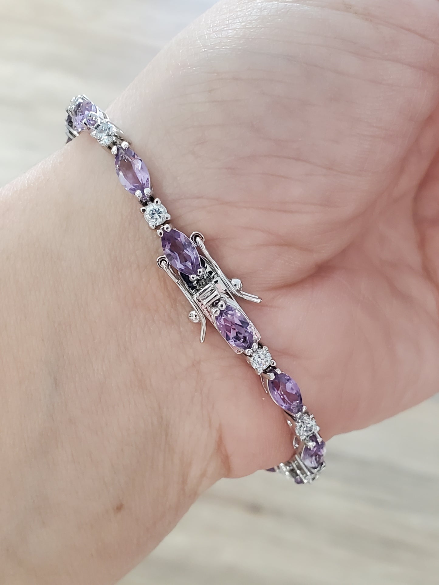 925 Sterling Silver Amethyst & CZ Zirconia Watch Tennis Bracelet