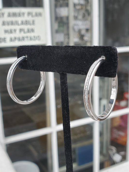 925 Sterling Silver Cystal Dust 30mm Hoop Earrings