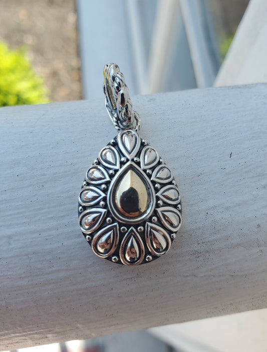 925 Sterling Silver & 14k Gold Designer John Hardy JAI Teardrop Statement Pendant Charm