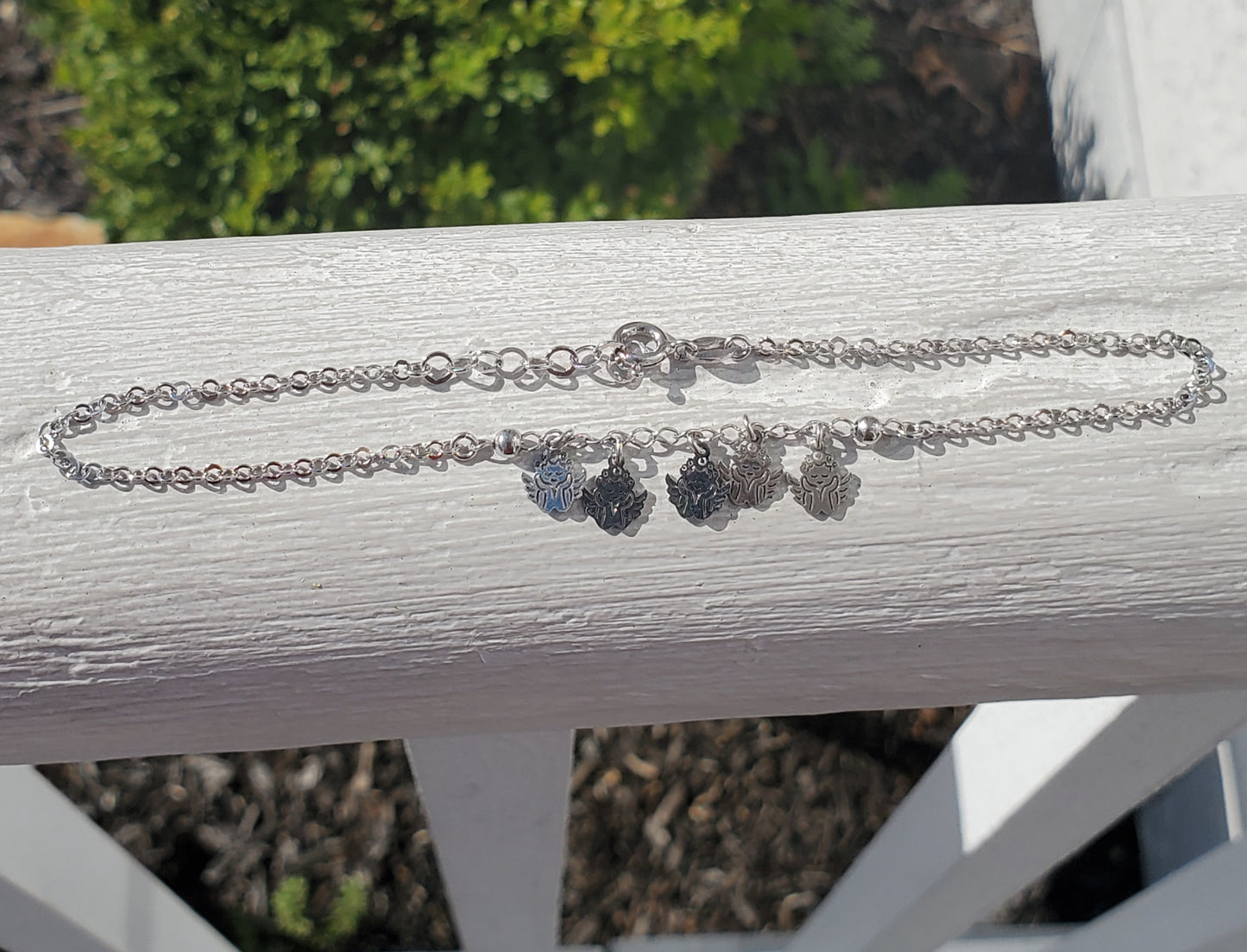 925 Sterling Silver Beaded Angel Dangle Anklet 9-10"