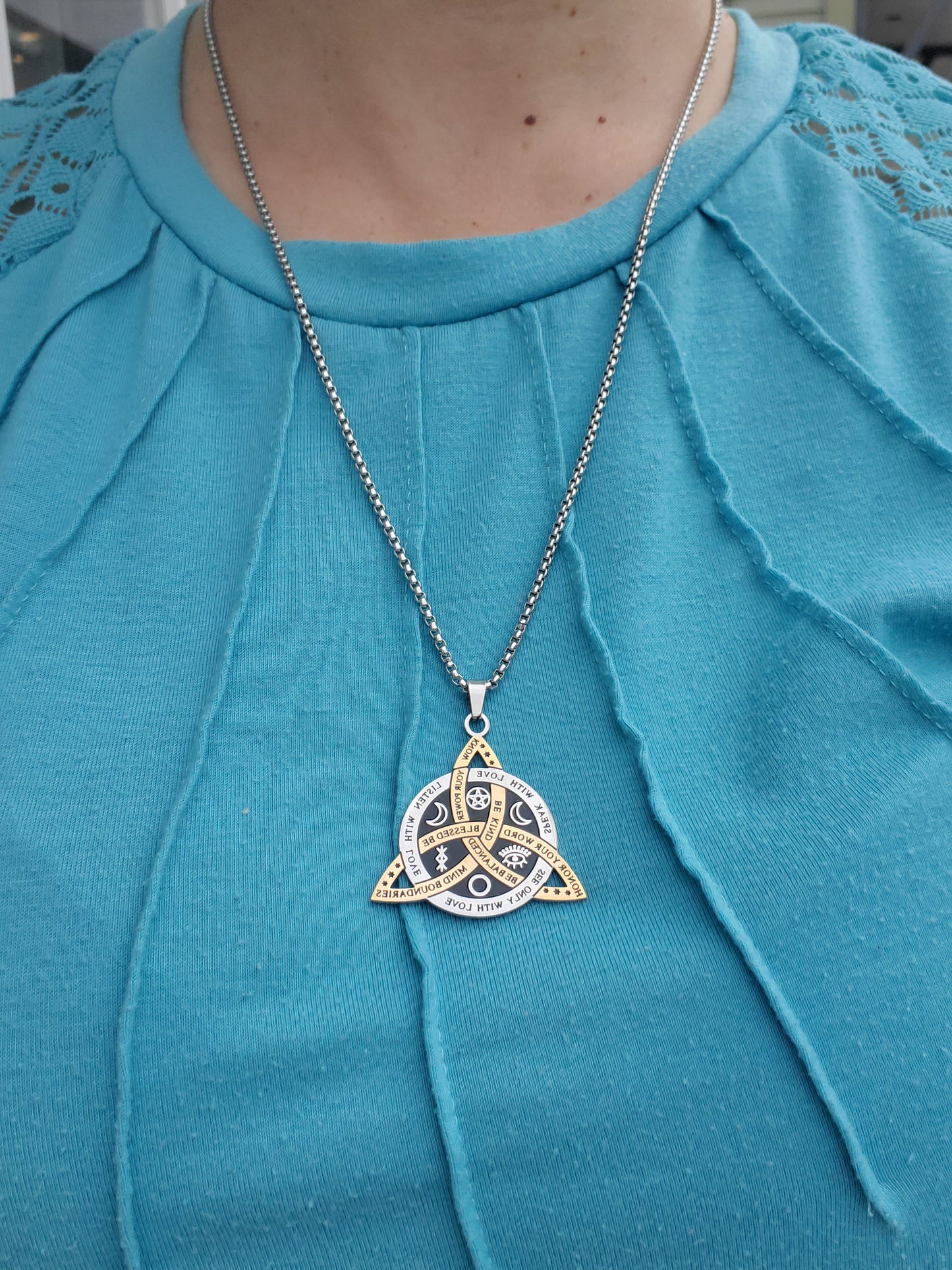 Stainless Steel two-tone Irish Celtic Trinity Knot Pendant Necklace