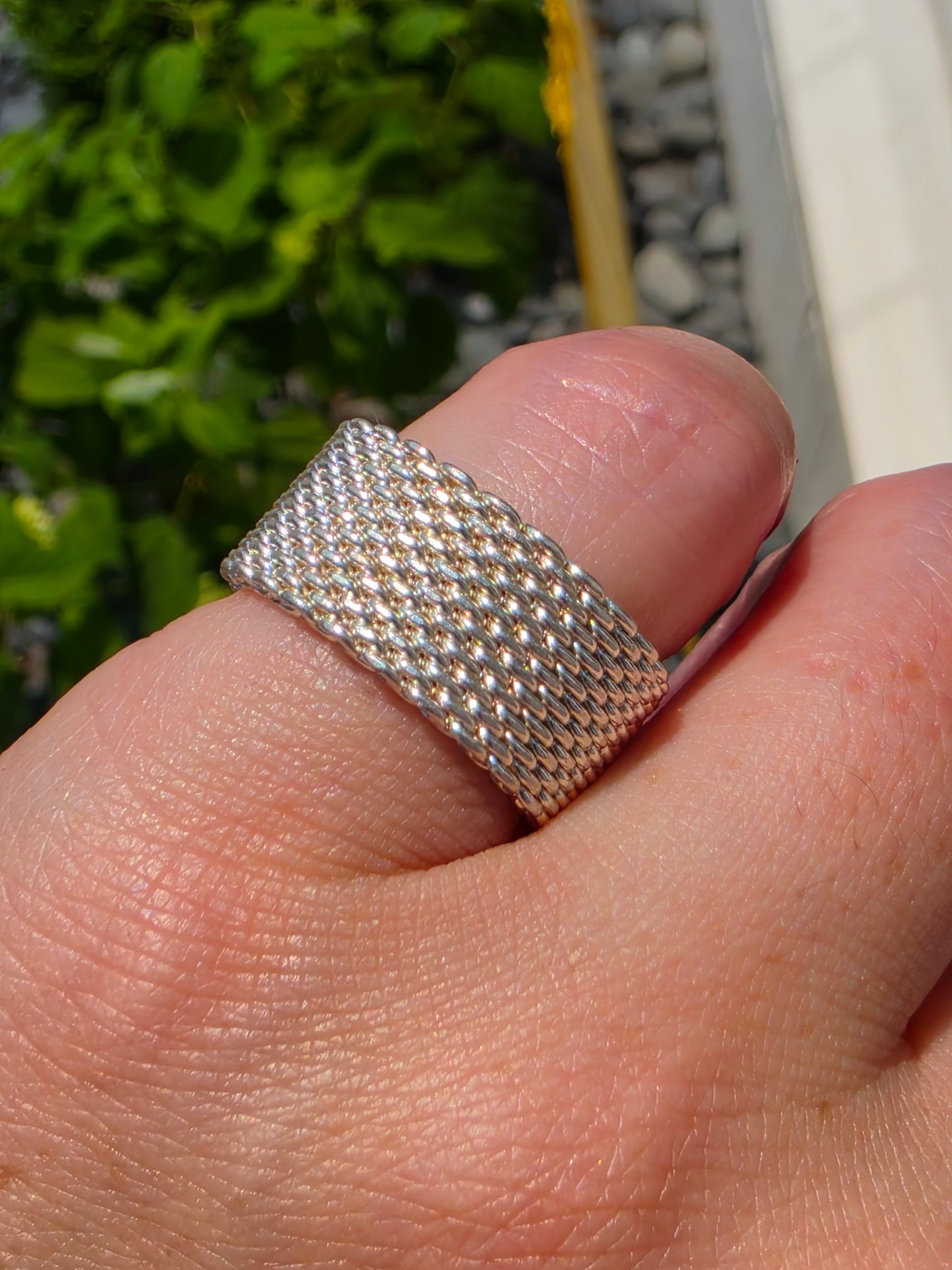 925 Sterling Silver Tiffany Style Sommerset Mesh Wide Band Ring