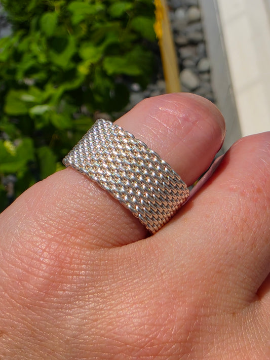 925 Sterling Silver Tiffany Style Sommerset Mesh Wide Band Ring
