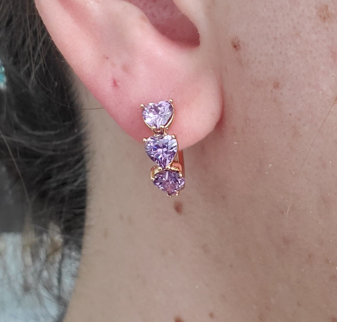 Stainless Steel 316L Simulated Purple Amethyst Heart Huggie Hoop Earrings