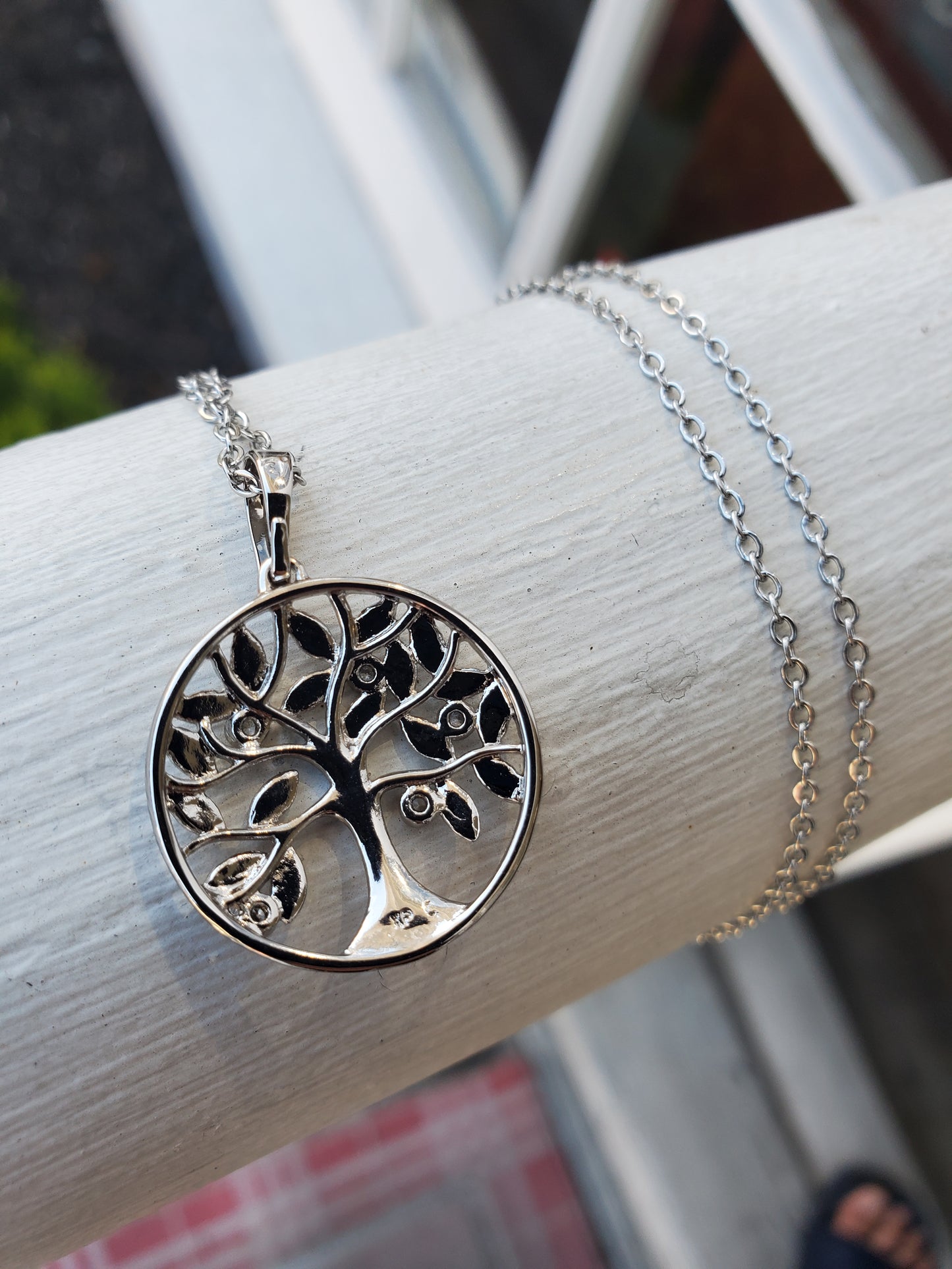 Stainless Steel Ladies Family Tree of Life clear zirconia Necklace