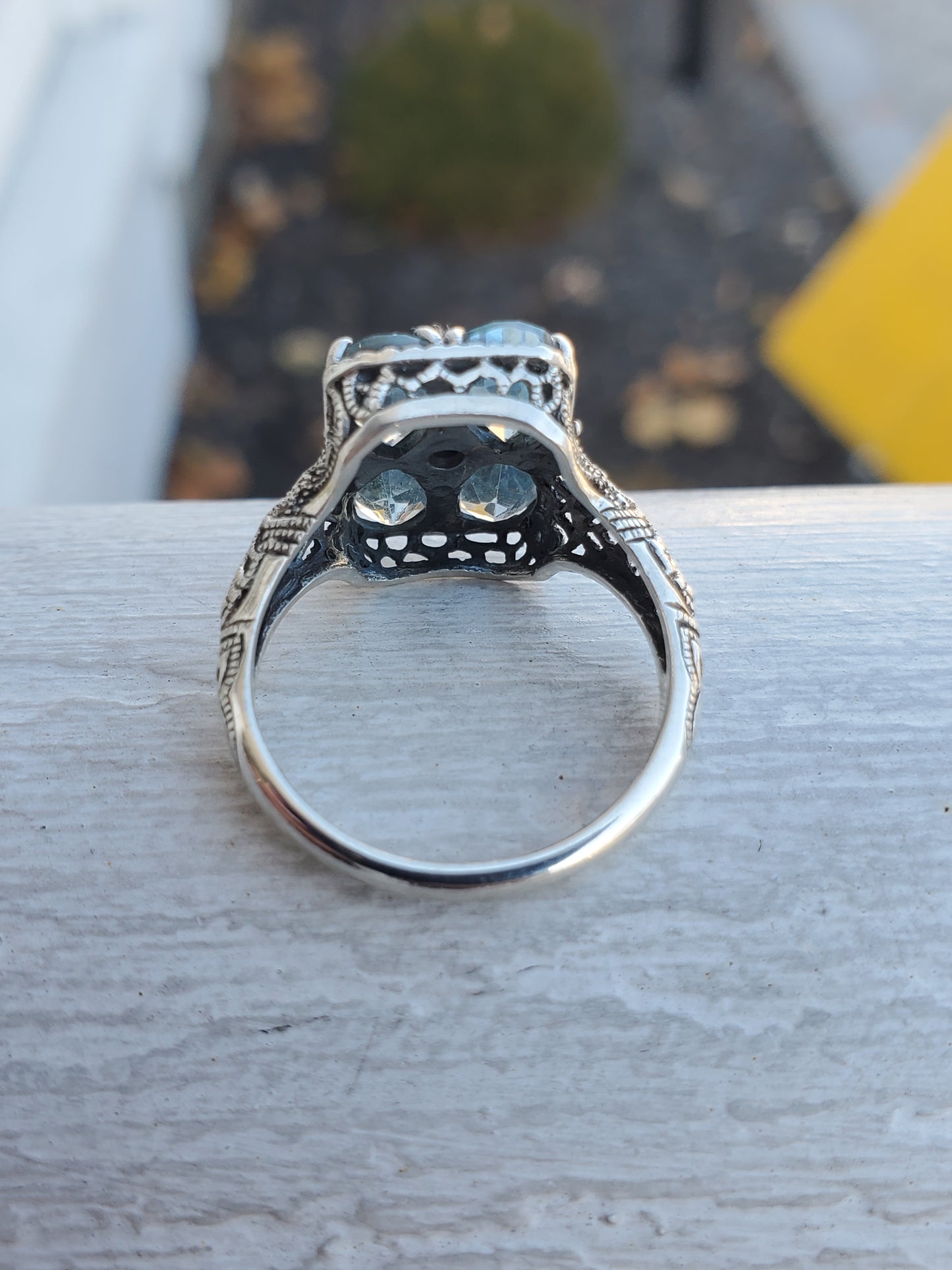 925 Sterling Silver Antique Genuine Aquamarine Grid Filagre Design Setting