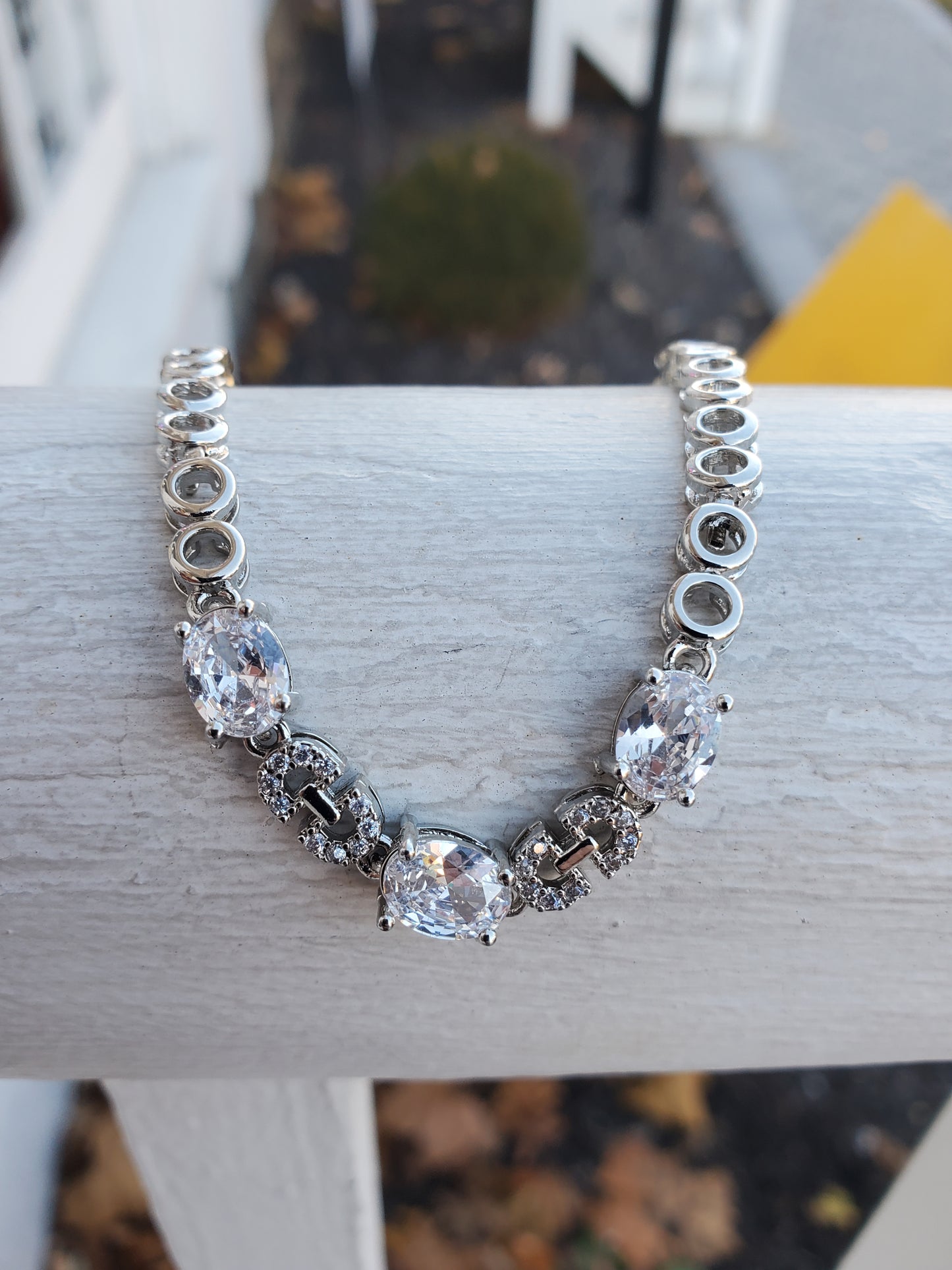 Stainless Steel Oval Past Present Future Tennis Zirconia CZ Bracelet