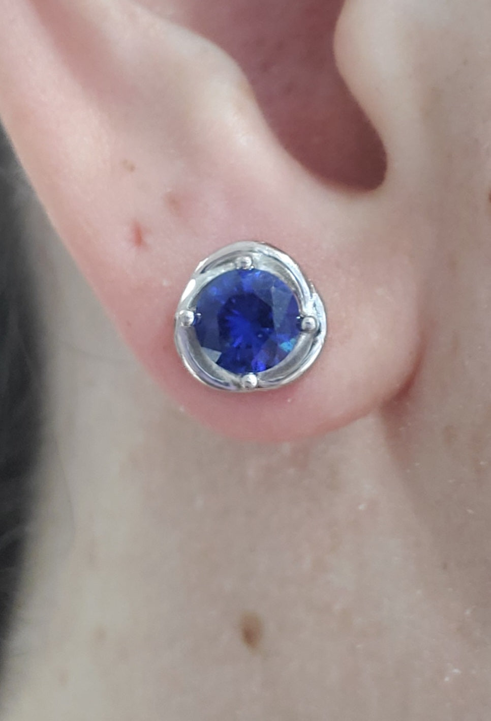 925 Sterling Silver 1 tcw Simulated Sapphire Love Knot Stud Earrings