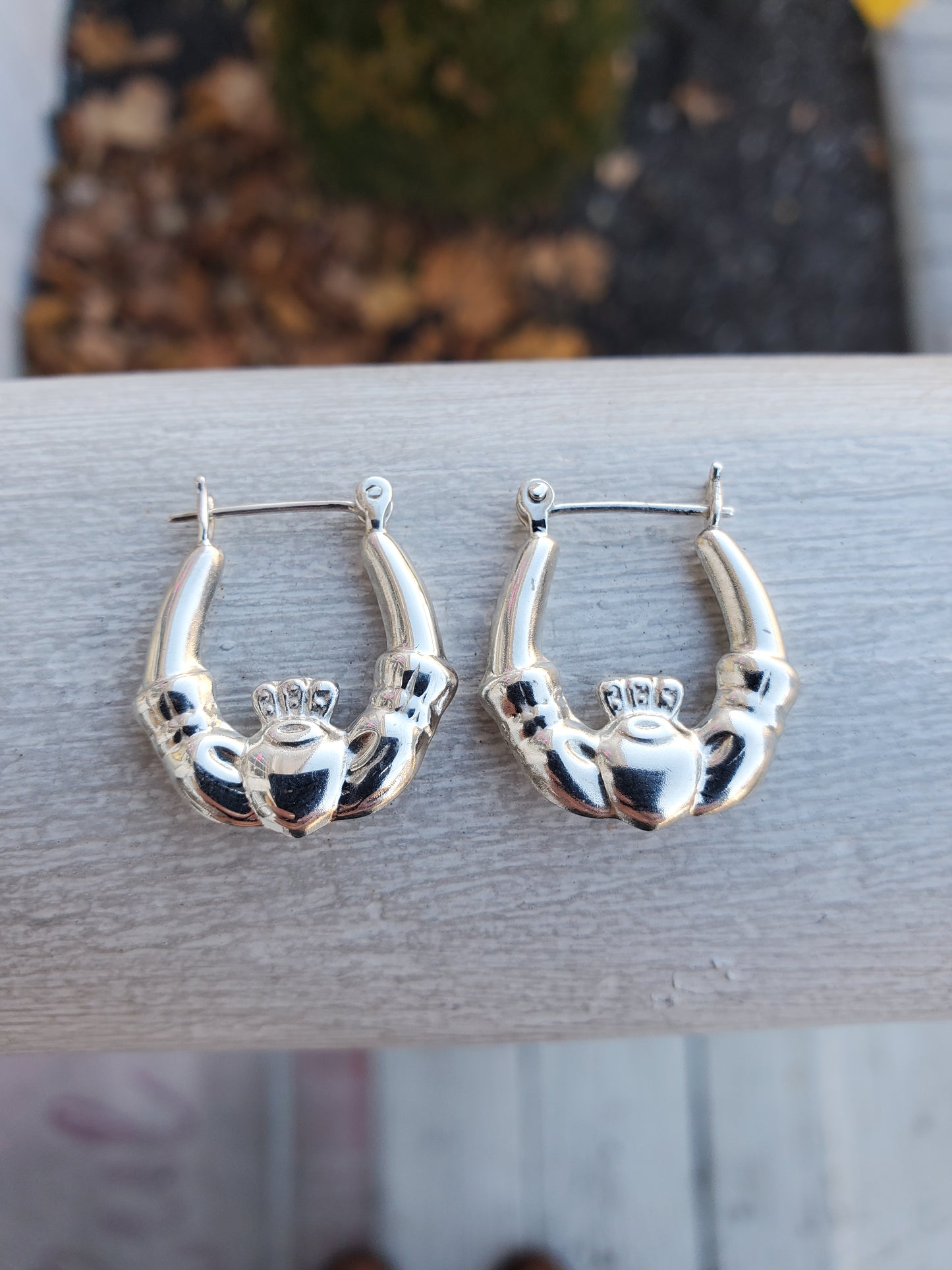 925 Sterling Silver Irish Claddagh Hoop Earrings