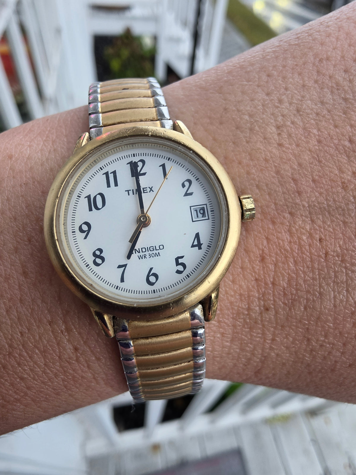Ladies Timex Indiglo Two-Tone Spidel Stretch Band Watch