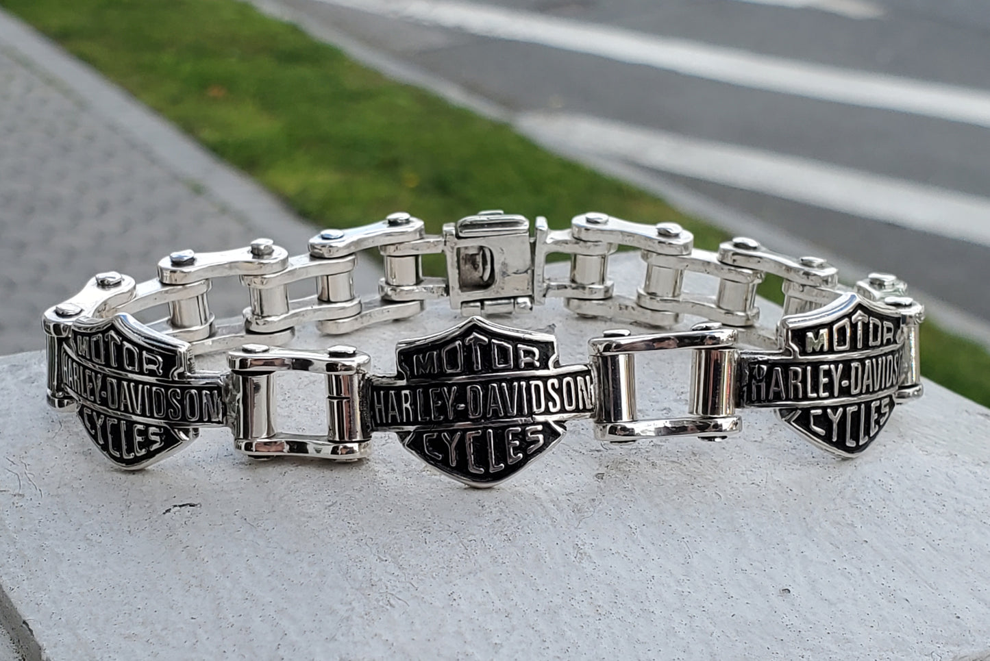 925 Sterling Silver Harley Davidson Shield Logo Motorcycle Biker Bracelet
