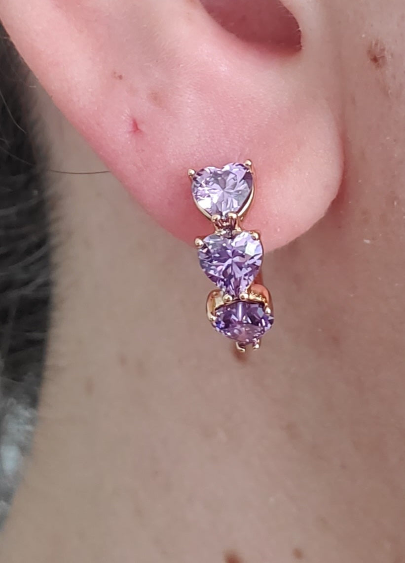 Stainless Steel 316L Simulated Purple Amethyst Heart Huggie Hoop Earrings
