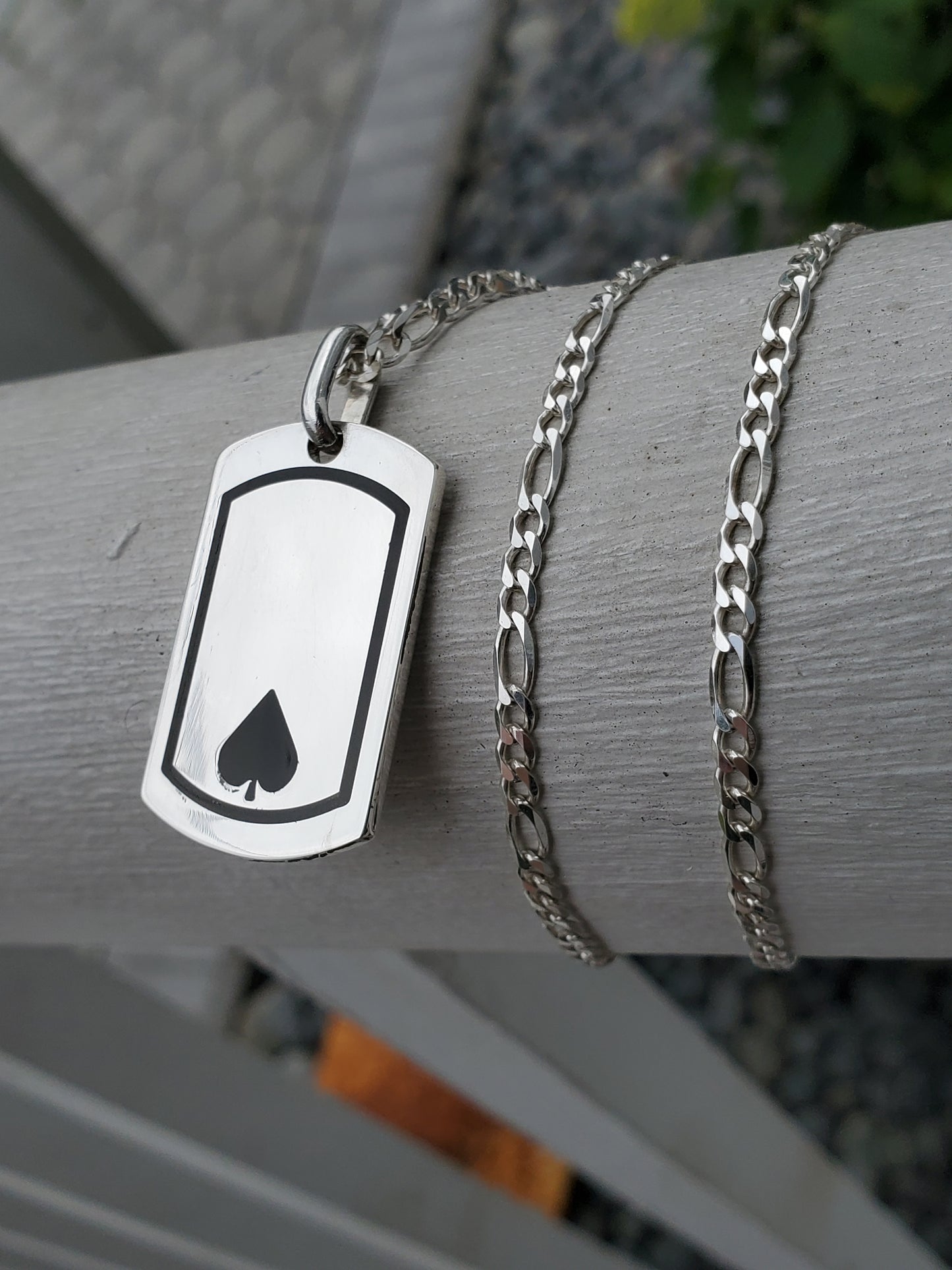925 Sterling Silver Ace of Spades World Poker Tour Dogtag Pendant Charm Necklace