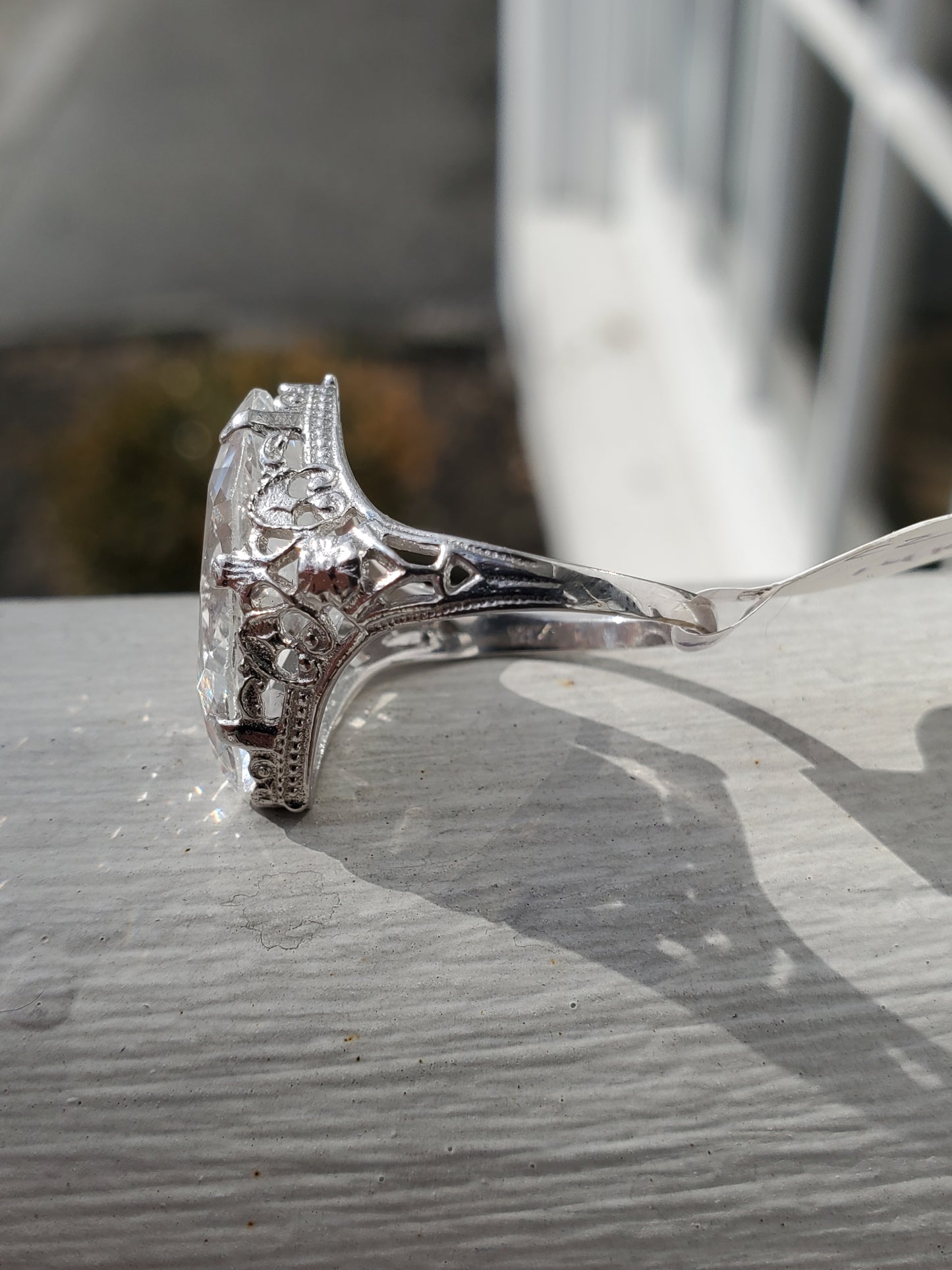 14k Solid White Gold Vinatge Art Deco 5ct Marquise Zirconia CZ Ring