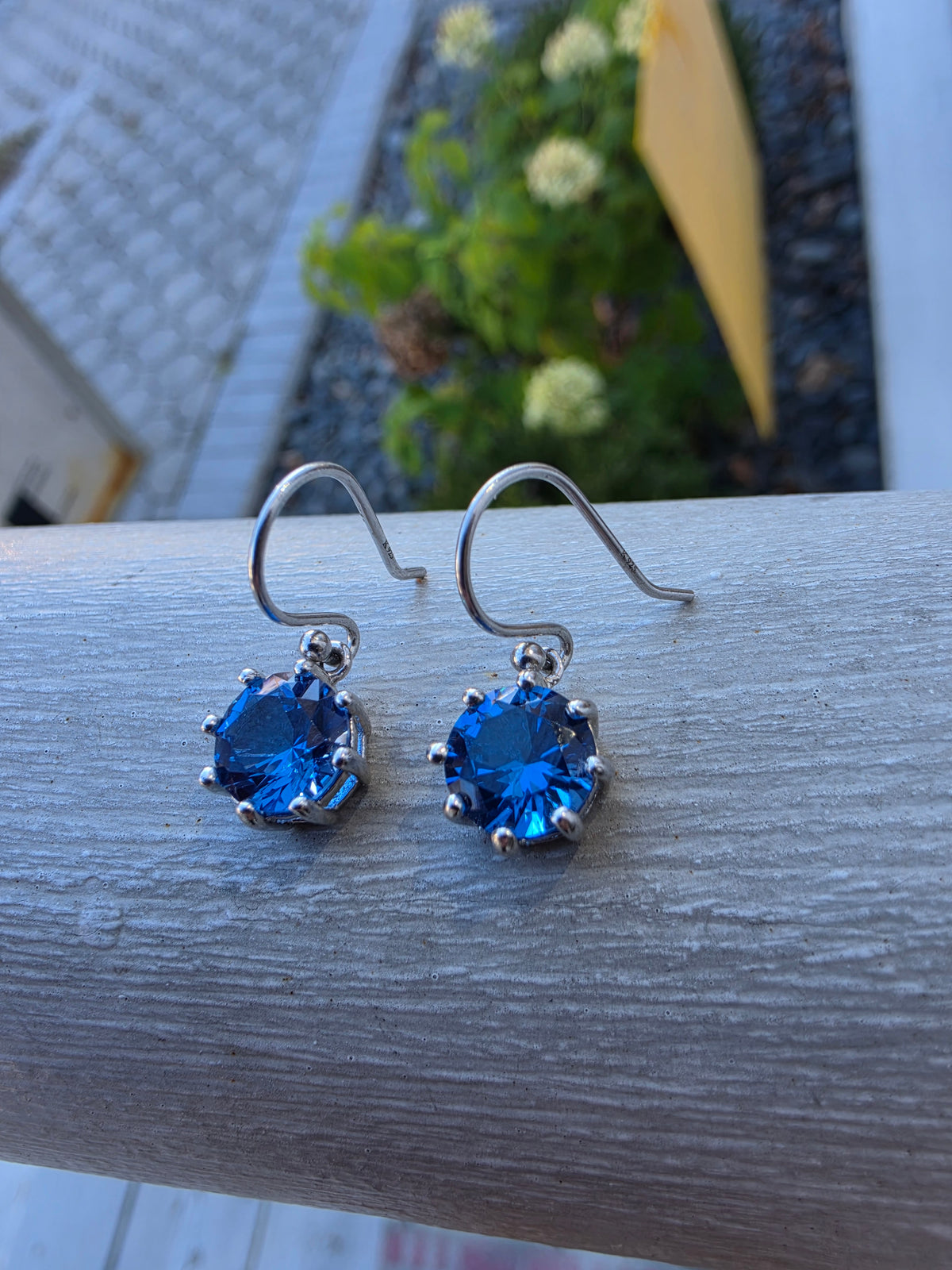 925 Sterling Silver Simulated Hampton Blue Topaz Dangle Earrings
