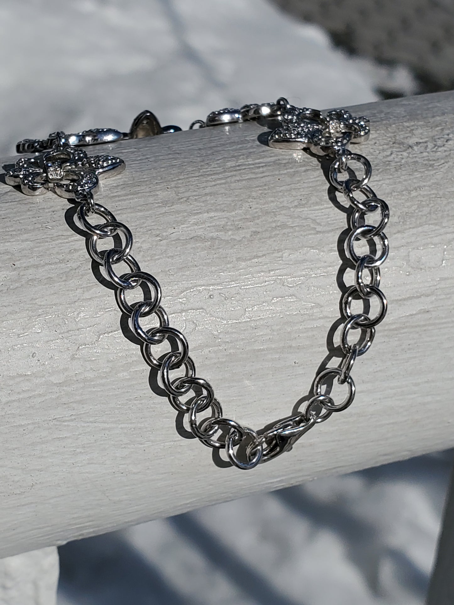 925 Sterling Silver Fleur-de-lis Sparkling CZ Zirconia Bracelet