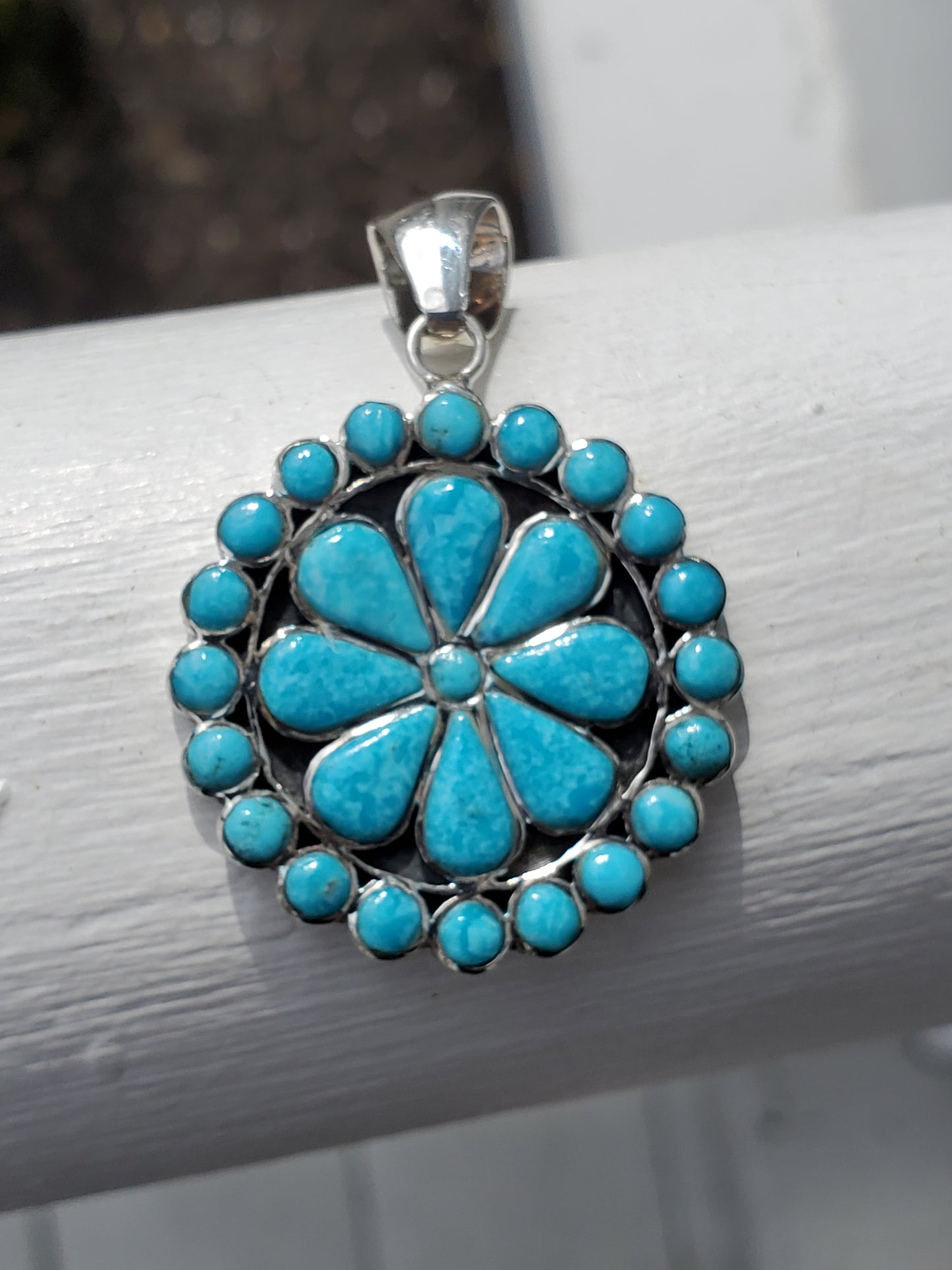 925 Sterling Silver Mosaic Natural Turquoise Pendant