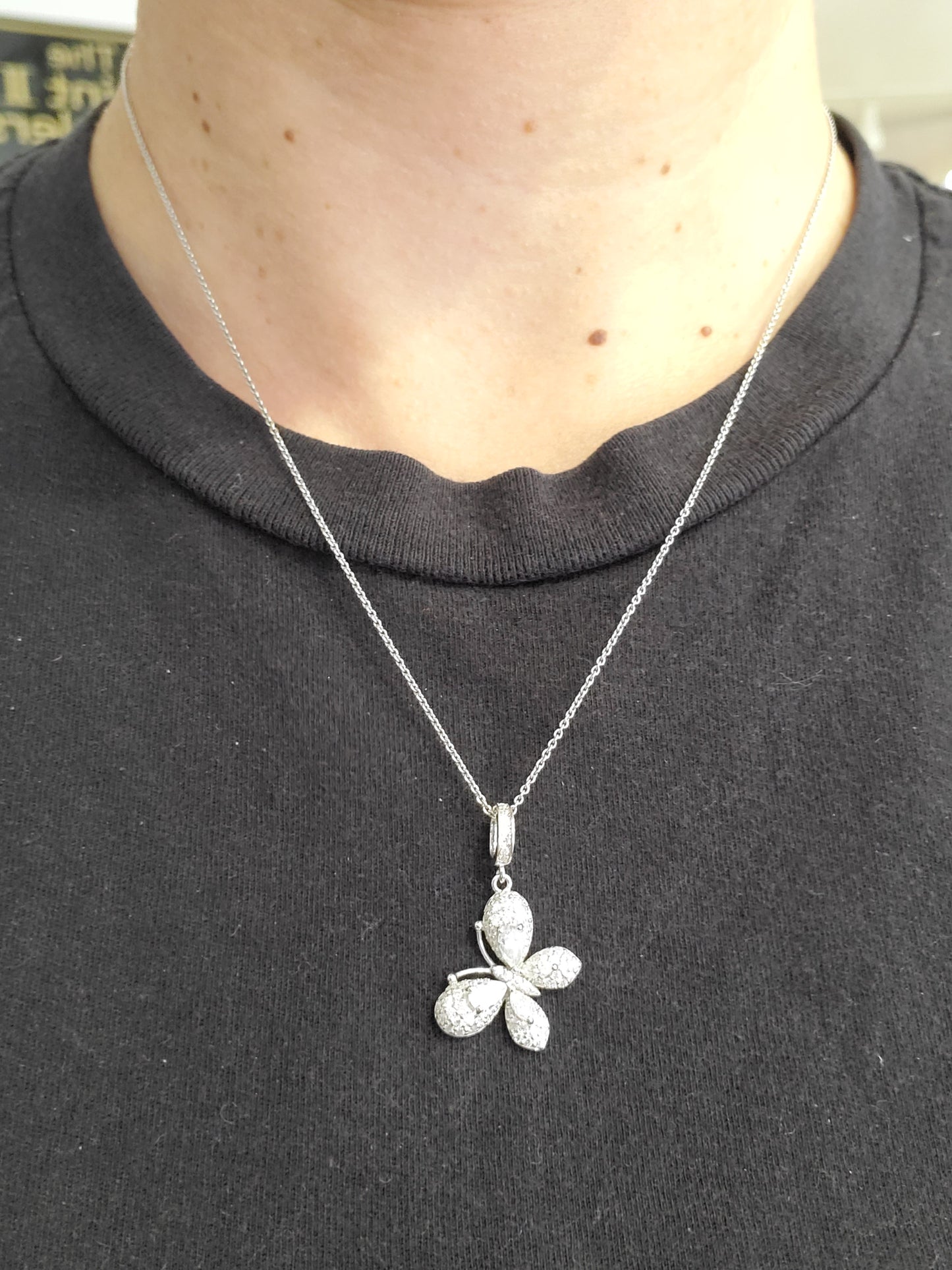 925 Sterling Silver 2.00 tcw Moissanite Diamond Butterfly Pendant Necklace