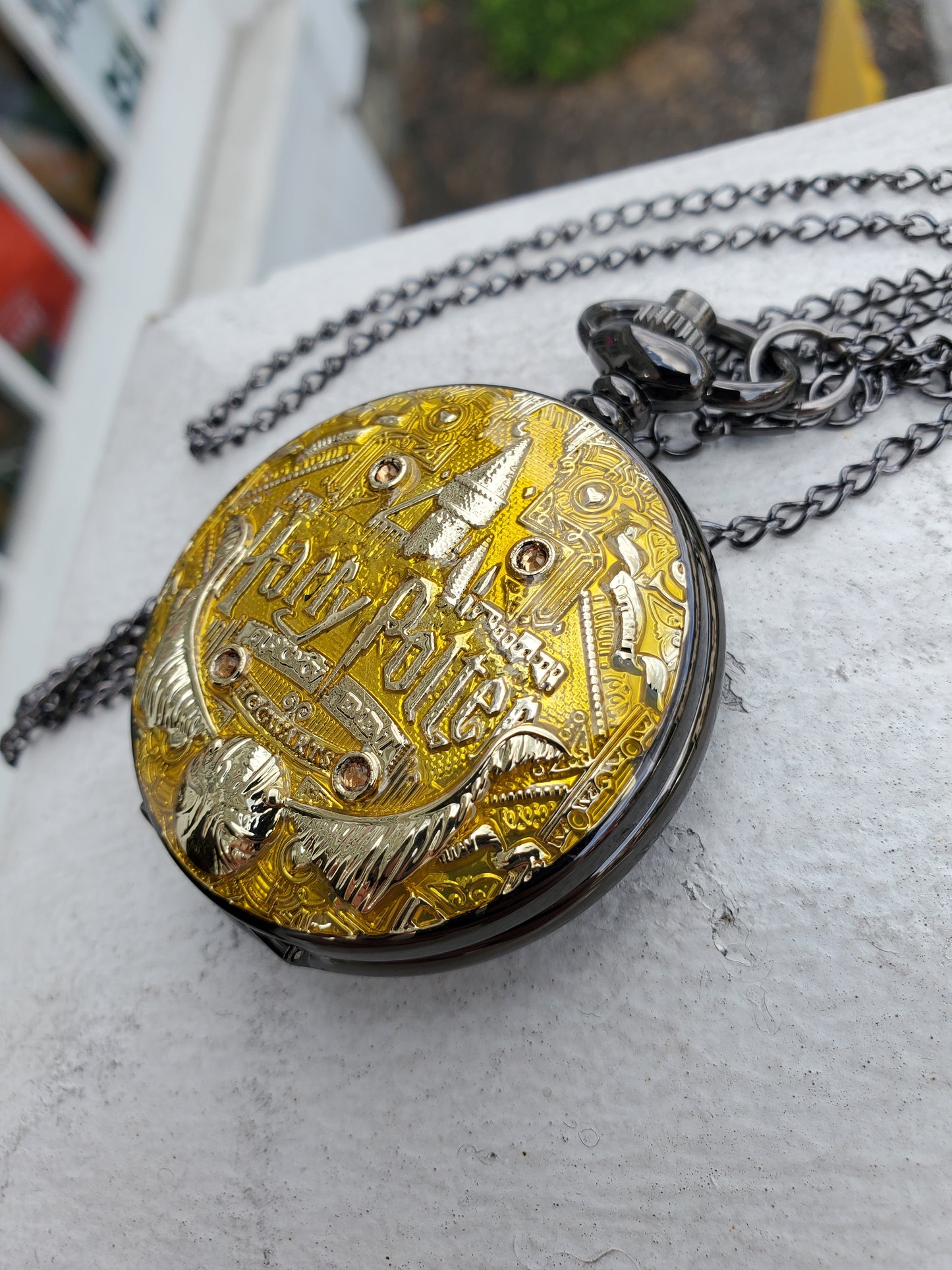 Oxydized Black Stainless Steel Harry Potter Golden Snitch Hogwartz Deathly Hallows Pocketwatch