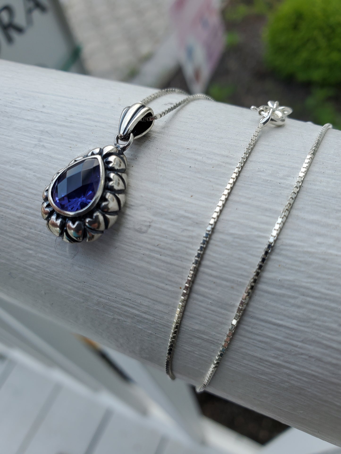 925 Sterling Silver Simulated Tanzanite Teardrop Necklace