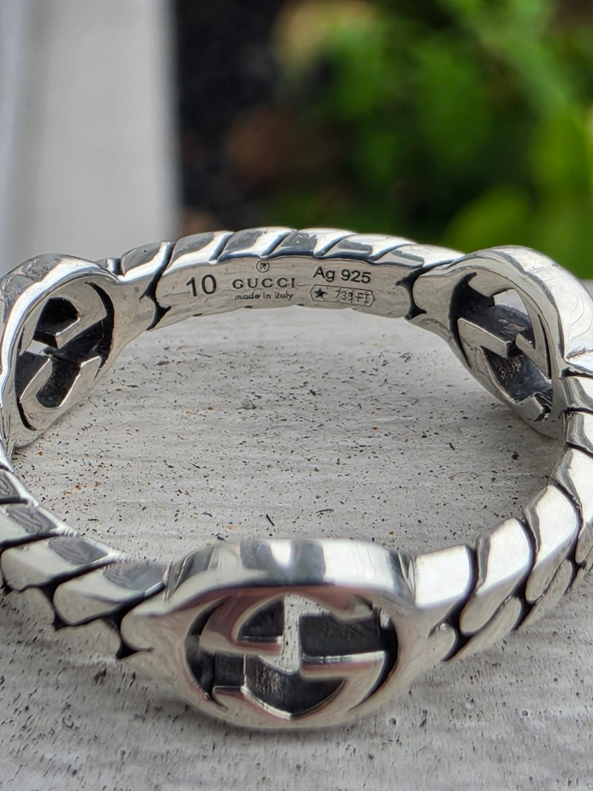 925 Sterling Silver Authentic Gucci Signature GG Cuban link band Ring