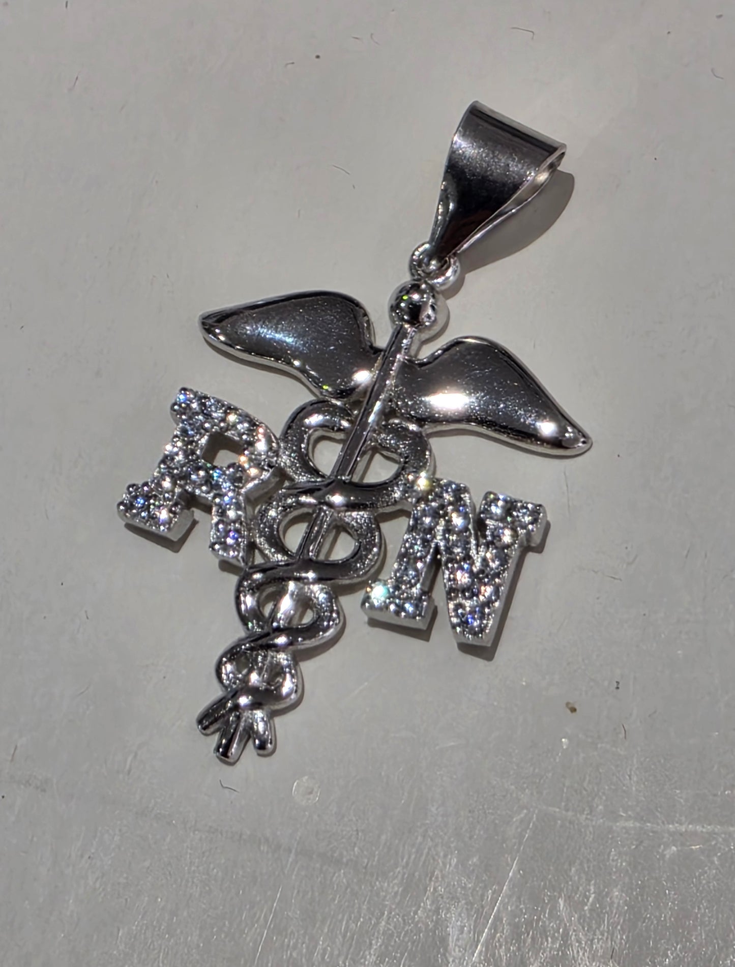 925 Sterling Silver & Vermeil RN Registered Nurse Medical Sign Staff Pendant Charm
