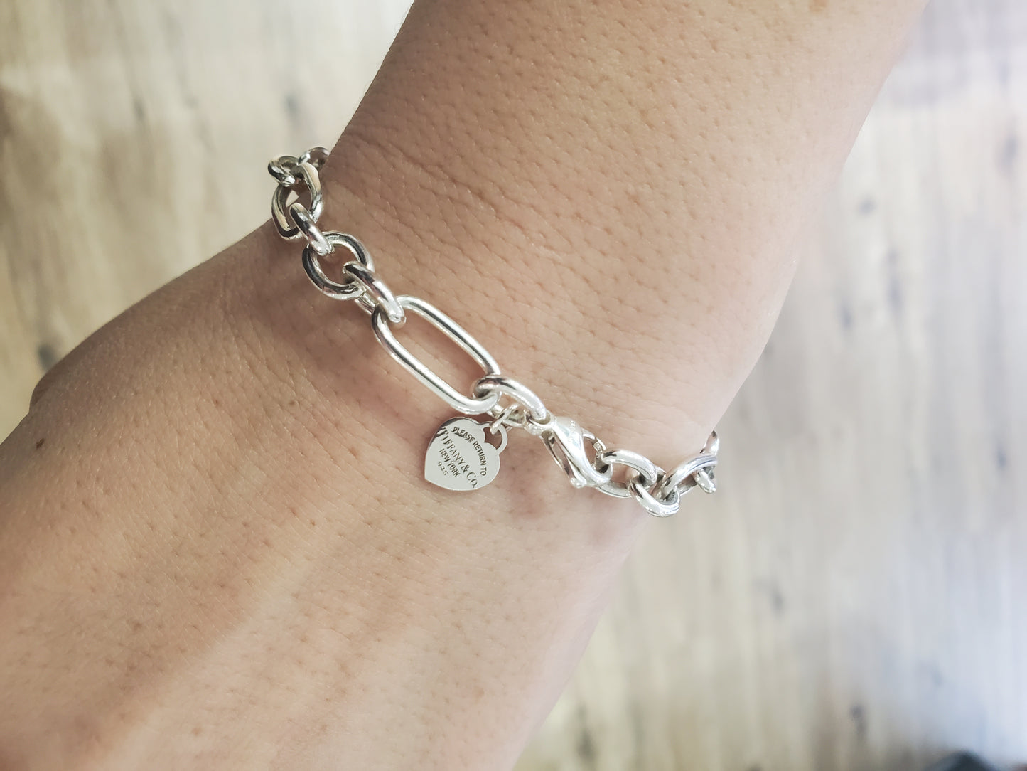 925 Sterling Silver Tiffany & Co. Paloma Picasso Paperclip link bracelet w/ Tiffany heart charm