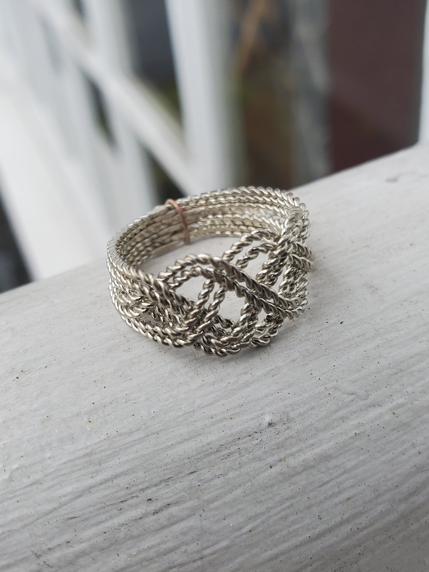 925 Sterling Silver 8-Band Twisted Cable Wire Puzzle Ring