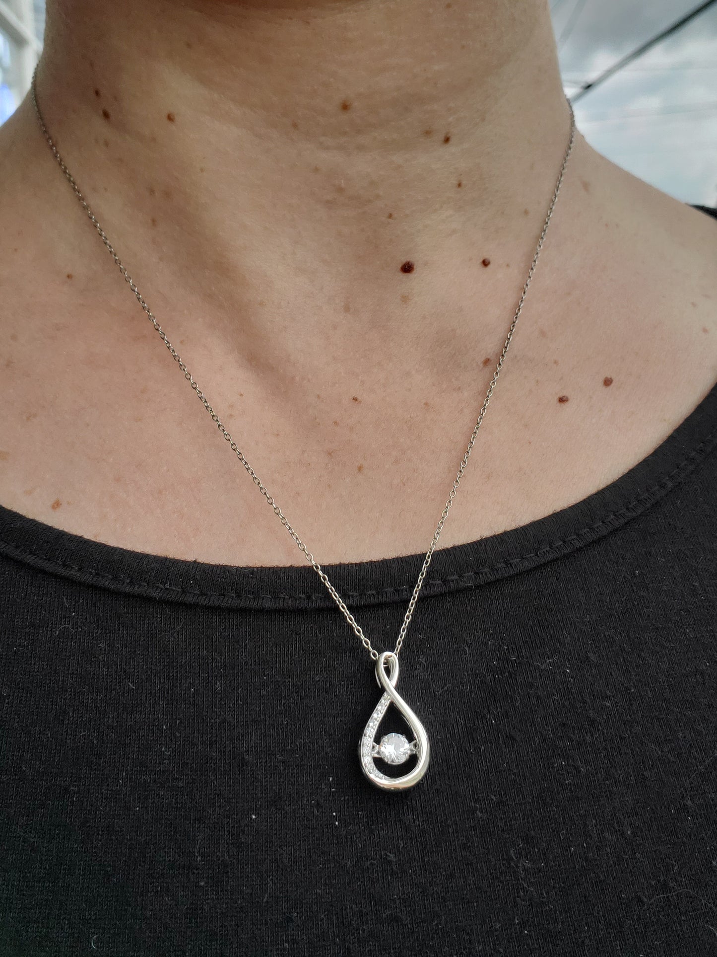 925 Sterling Silver Infinite Love Floating White Topaz Pendant Necklace