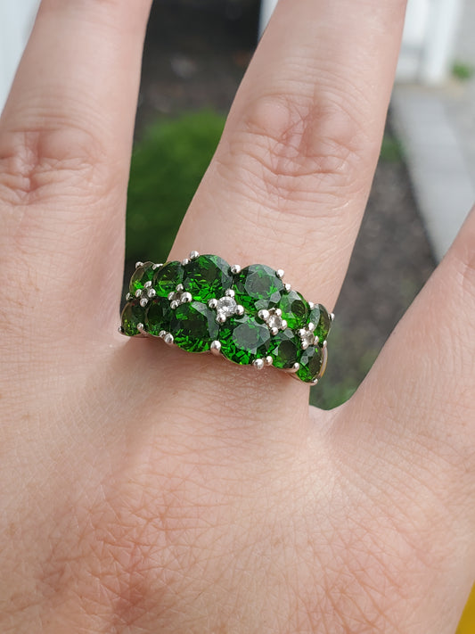 925 Sterling Silver Chrome Diopside Cluster Ring