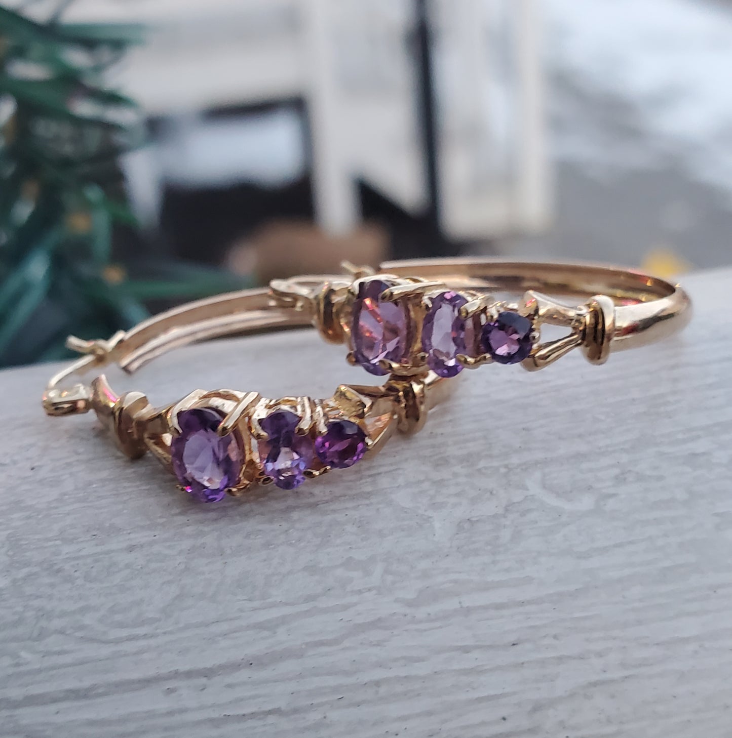14k Solid Gold Natural Amethyst Hoop Earrings