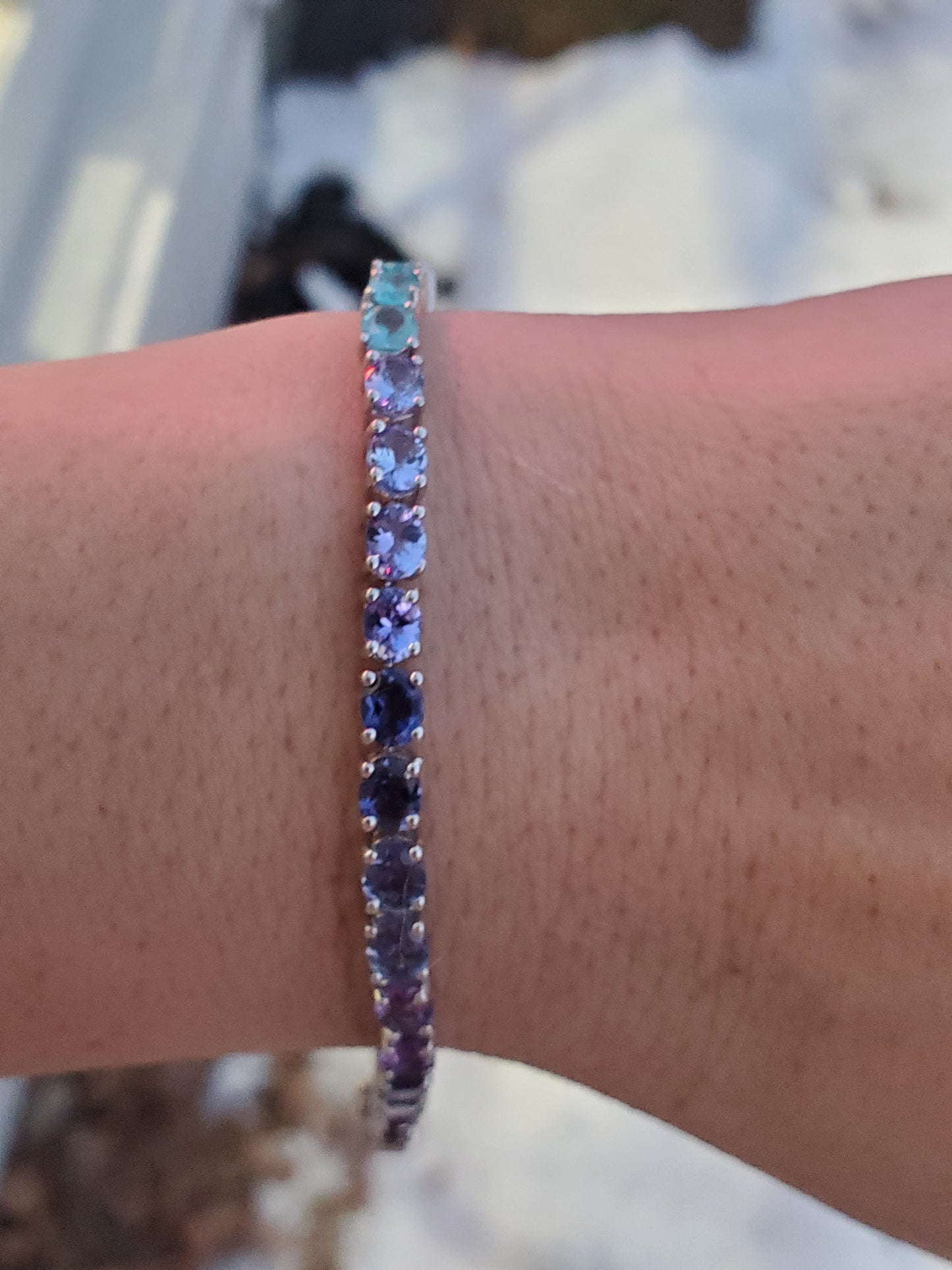 925 Sterling Silver Multi-Color Rainbow🌈 Gemstone Tennis Bracelet 8"